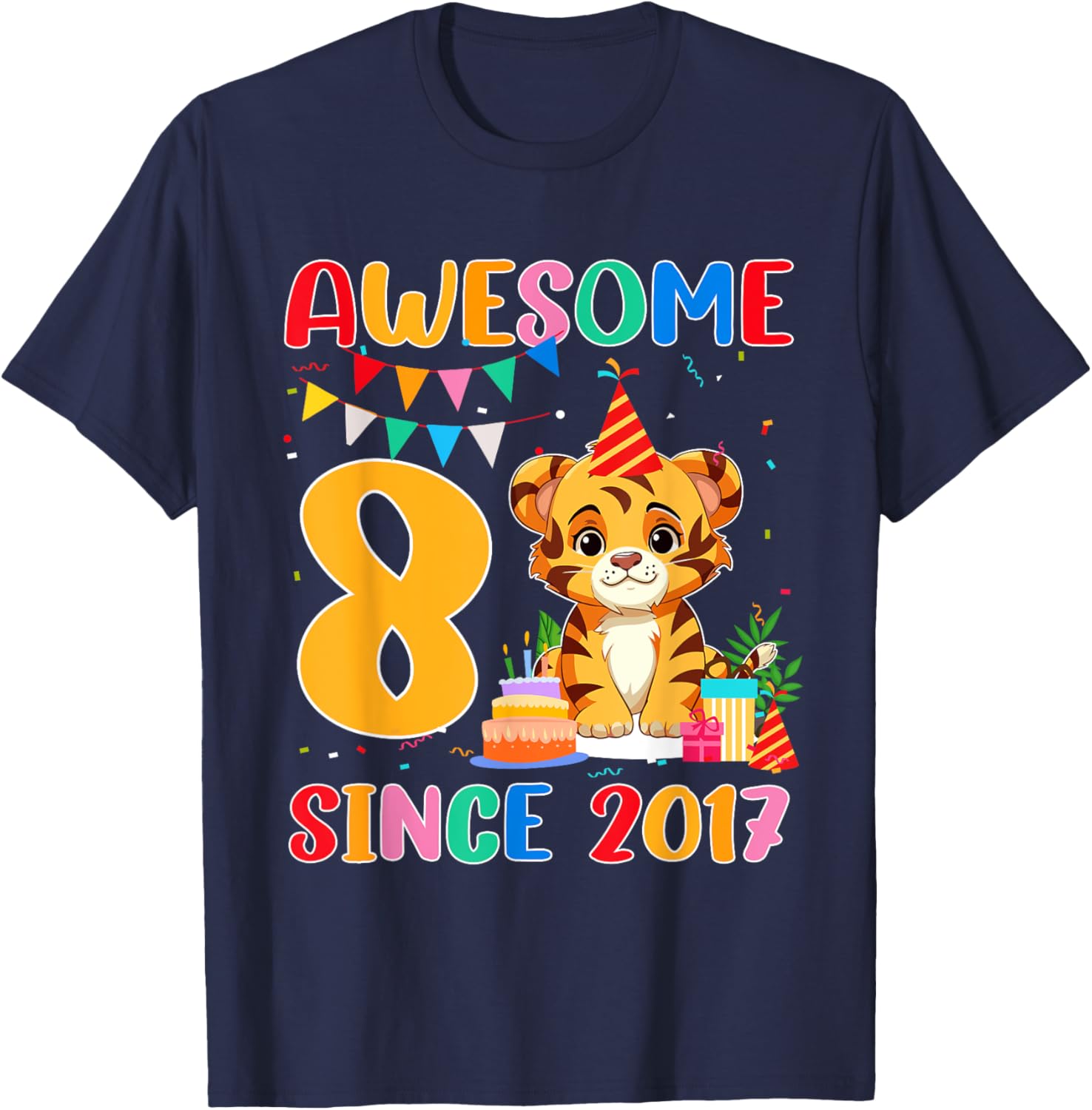 Cool 8 Year Old Birthday Tiger Lover T-Shirt Gift for Kids Since 2017 - 16