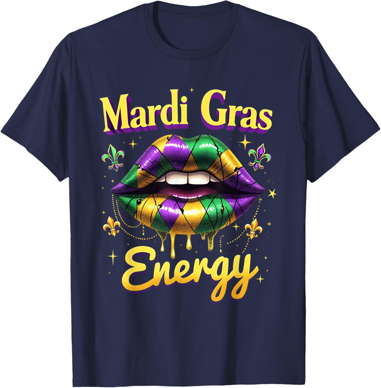 Mardi Gras Energy Carnival Lips T-Shirt New Orleans 2025 Costume Wear - 9