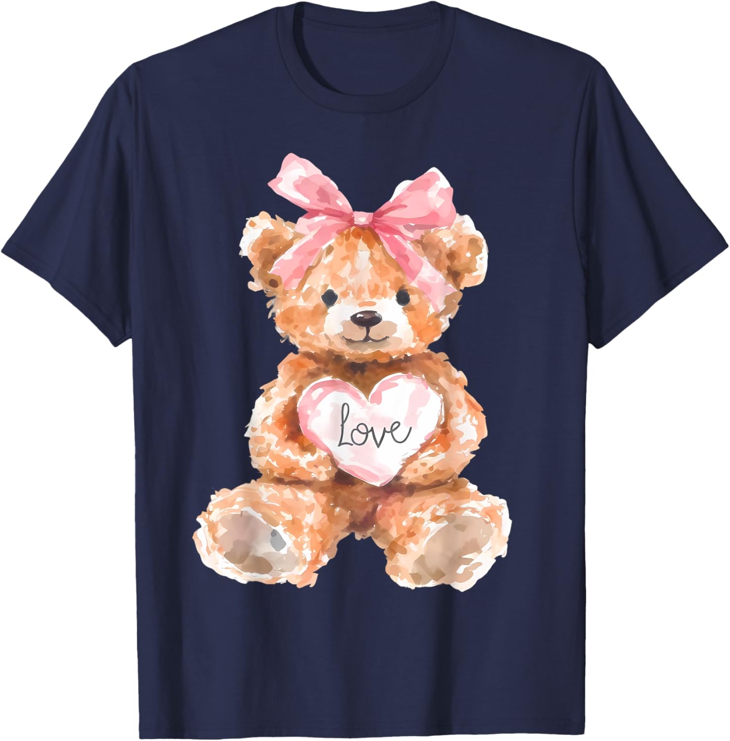 Watercolor Bear with Pink Bow Cute Valentine T-Shirt for Women and Girls - 19