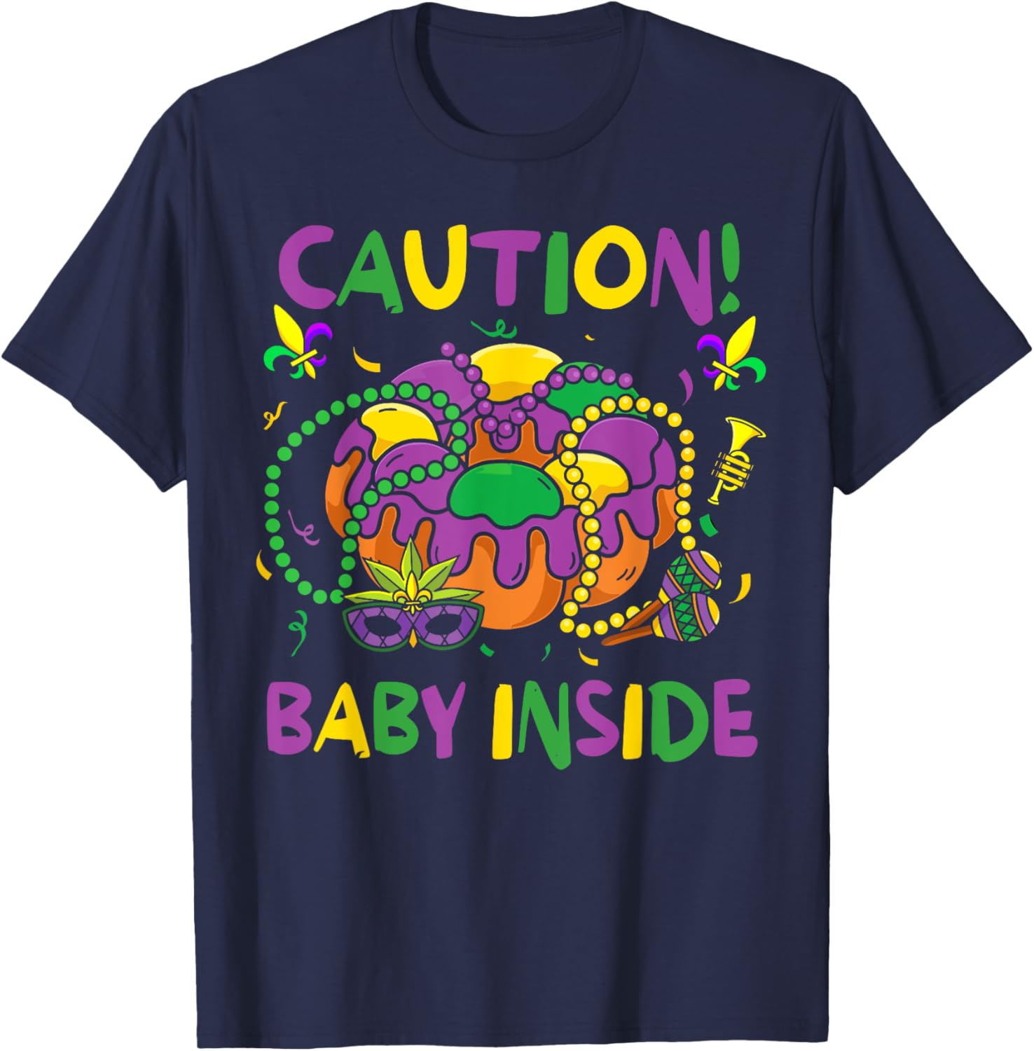 Caution Baby Pregnancy Mardi Gras Carnaval Cake T-Shirt for Moms-to-Be - 12