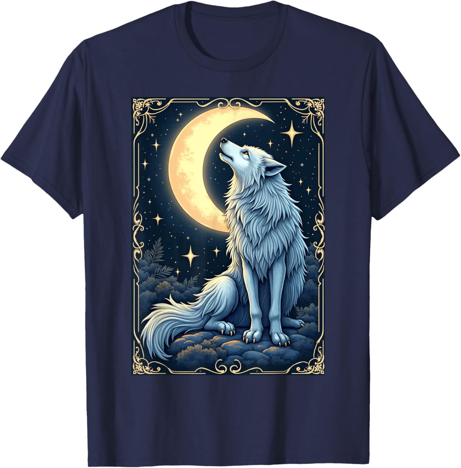 Mystical Wolf Under Moonlight T-Shirt for Celestial Art Lovers - 11