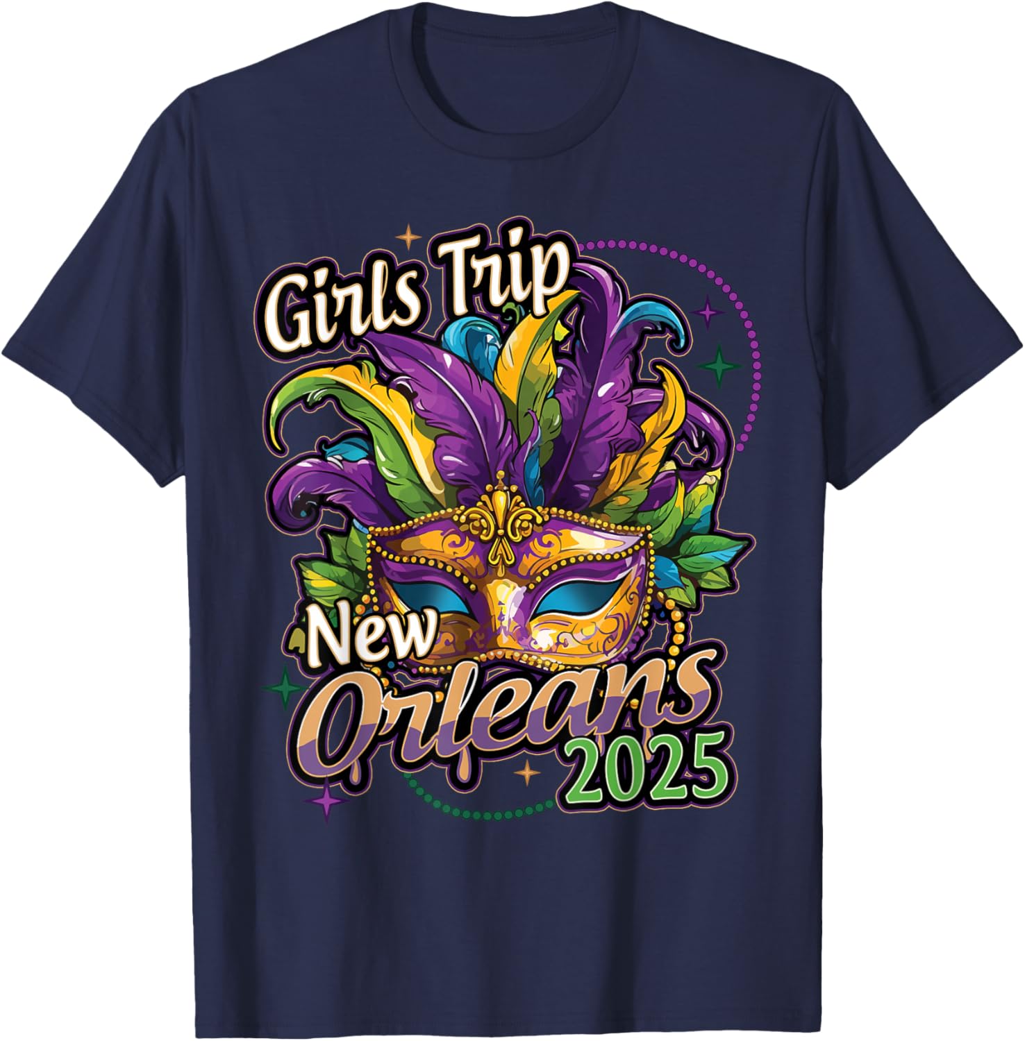 Girls Trip New Orleans 2025 Mardi Gras Mask Beads T-Shirt for Women - 8