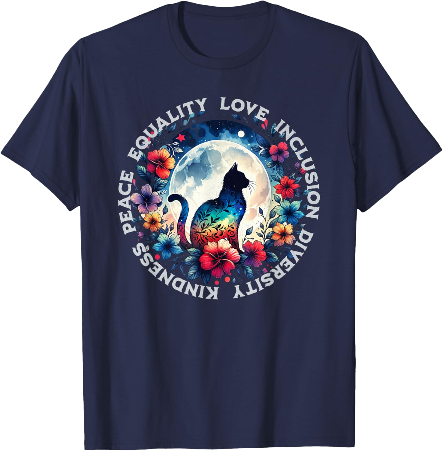Floral Cat T-Shirt Promoting Kindness, Love, and Equality for All - 7