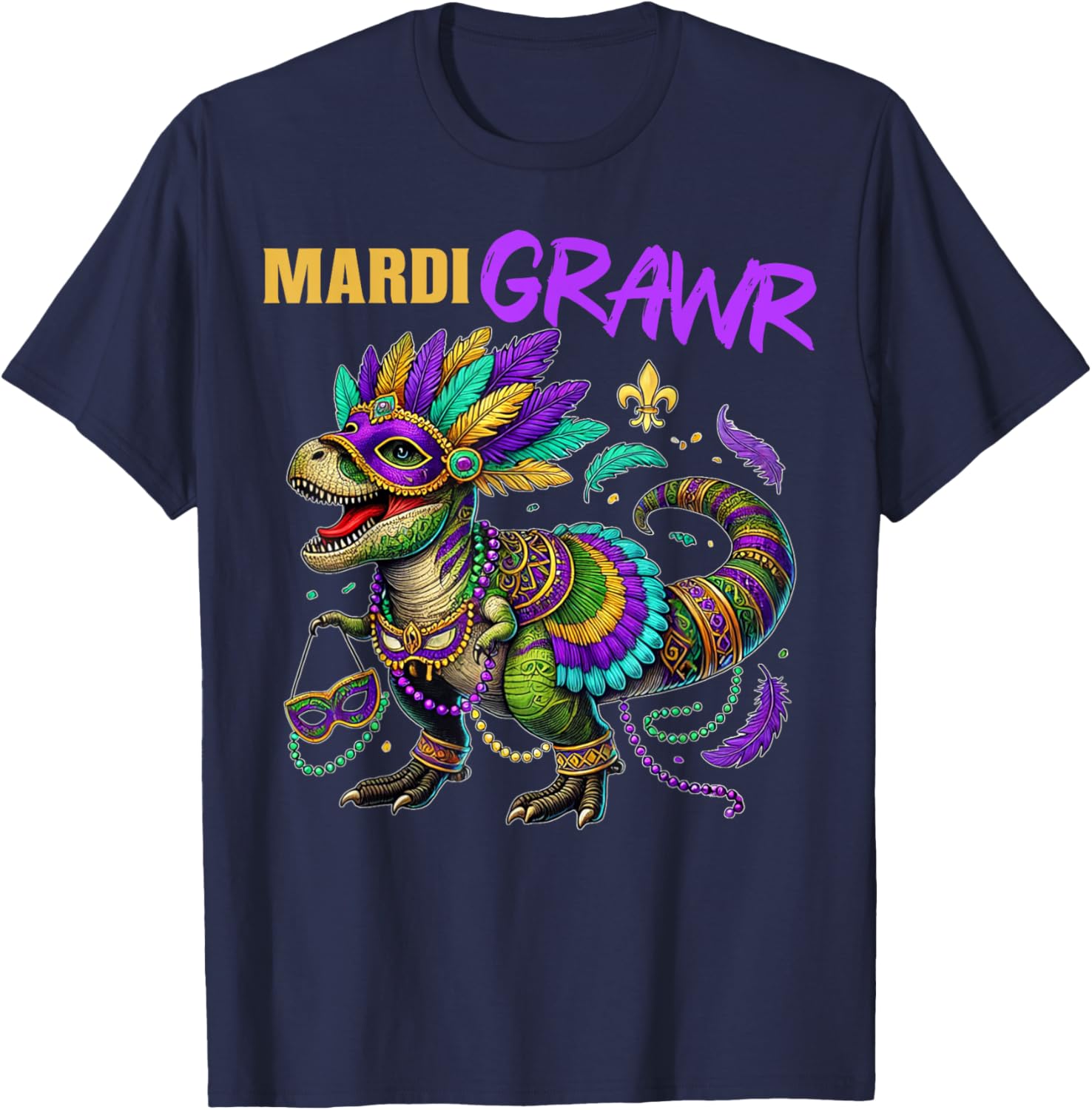 Funny T Rex Dinosaur Mardi Gras Party T-Shirt for Dino Lovers - 17