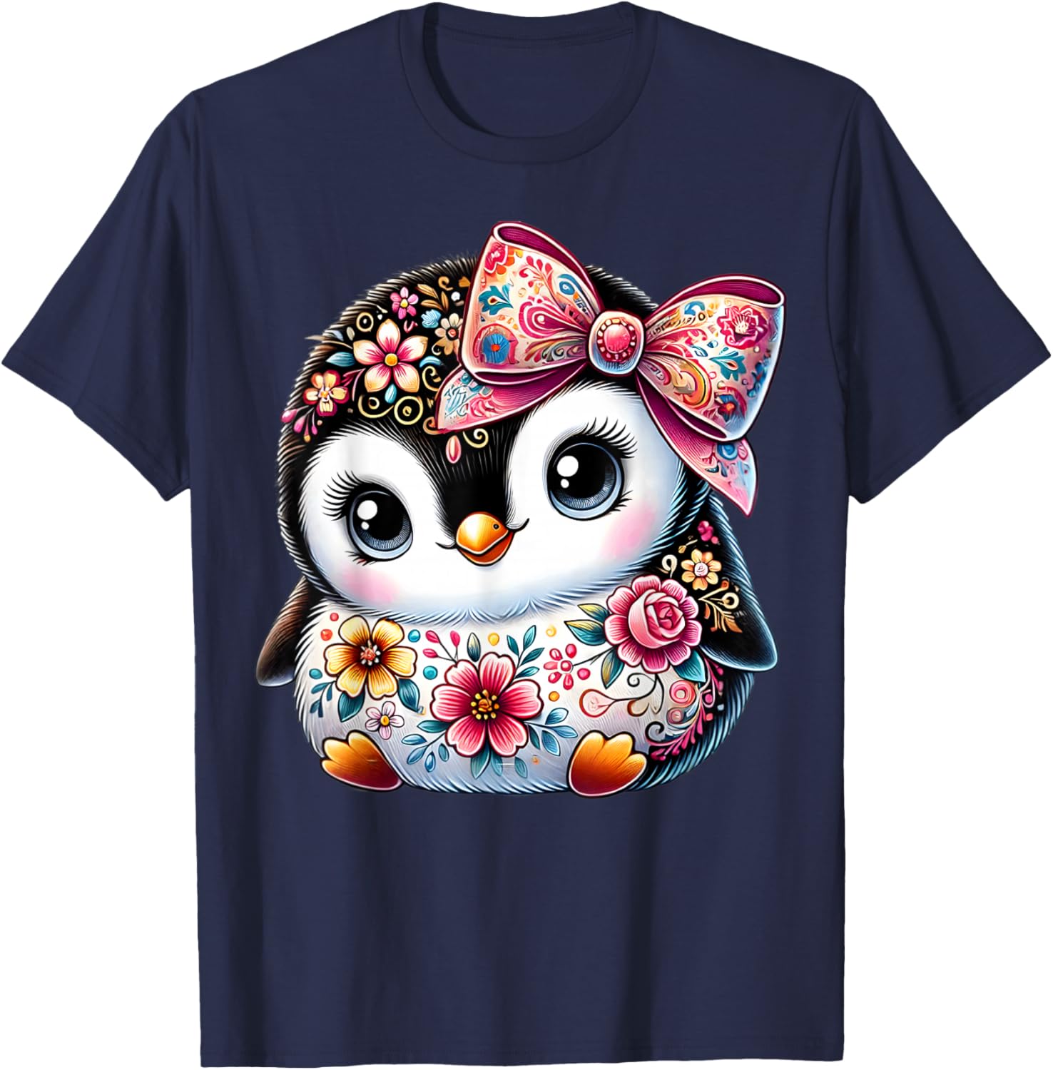 Cute Penguin Lover Floral Graphic T-Shirt for Girls and Women - 10