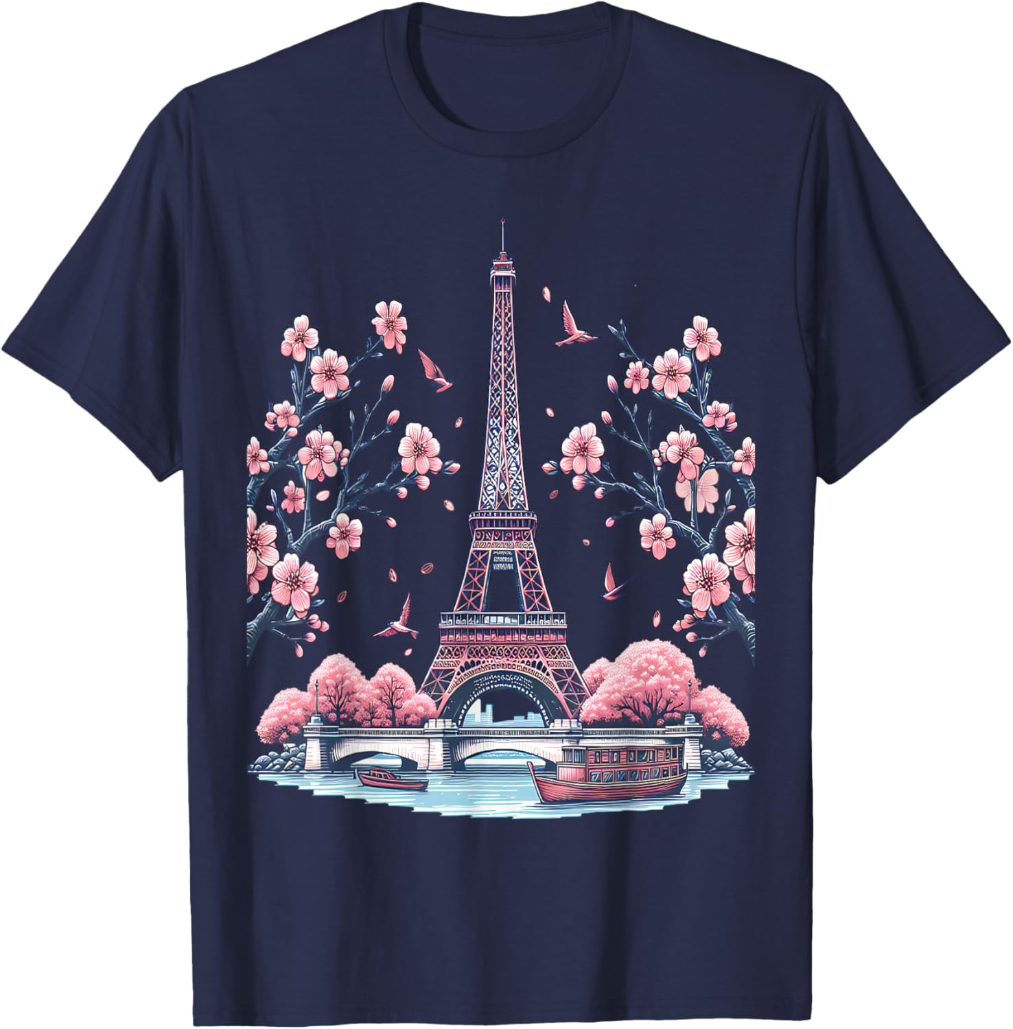Parisian Souvenir Eiffel Tower Cherry Blossom T-Shirt for Travelers - 6