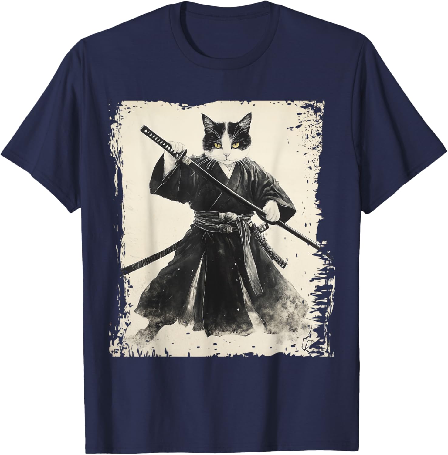 Samurai Cat Ukiyo-e Vintage Art Warrior Graphic T-Shirt for Cat Lovers - 1
