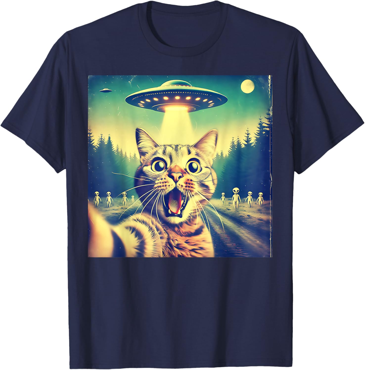 Funny Cat Selfie with Alien UFO Cute T-Shirt for Cat Lovers of All Ages - 6