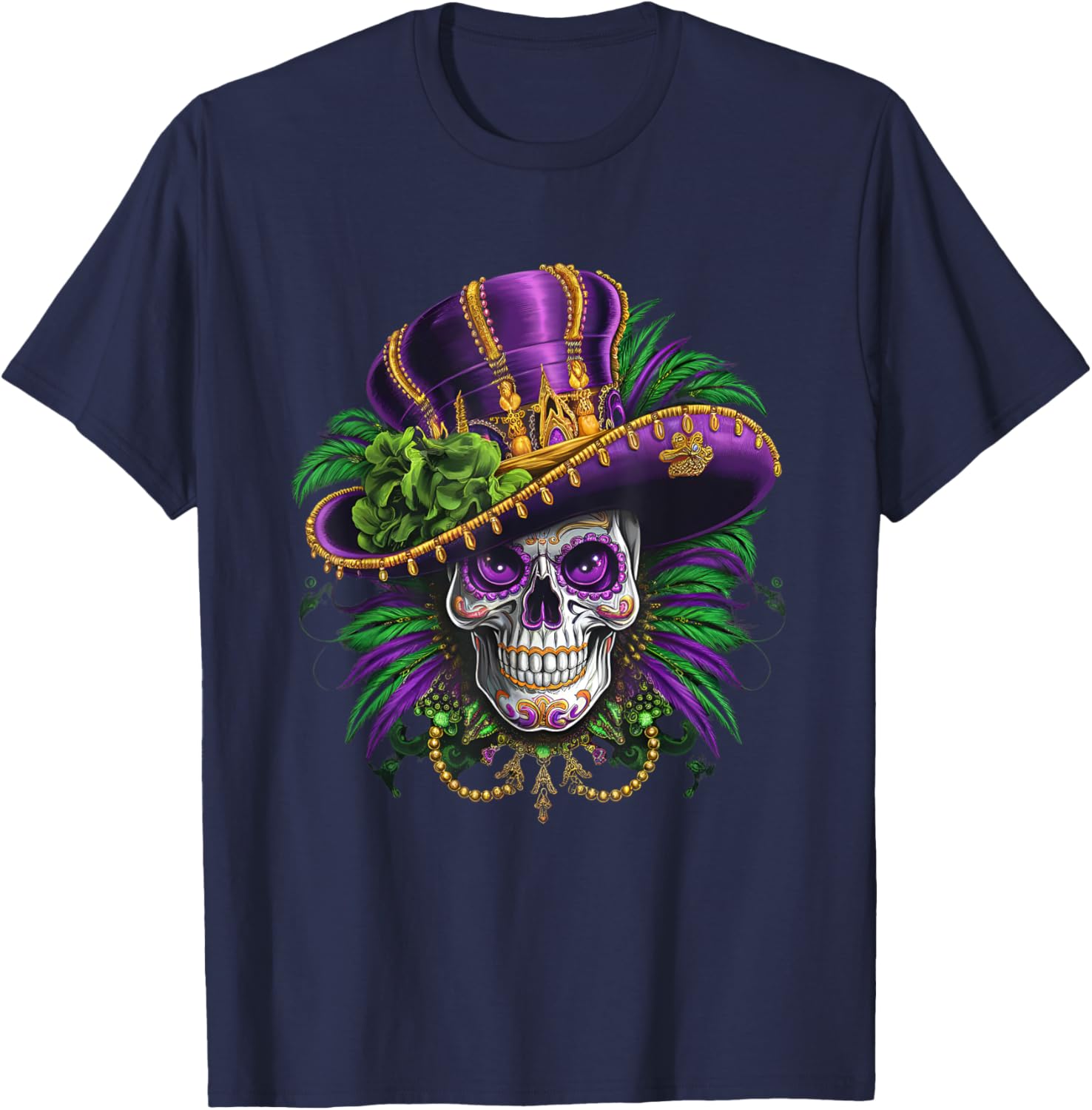 Vibrant Sugar Skull Mardi Gras T-Shirt for Carnival Fun and Festivity - 14
