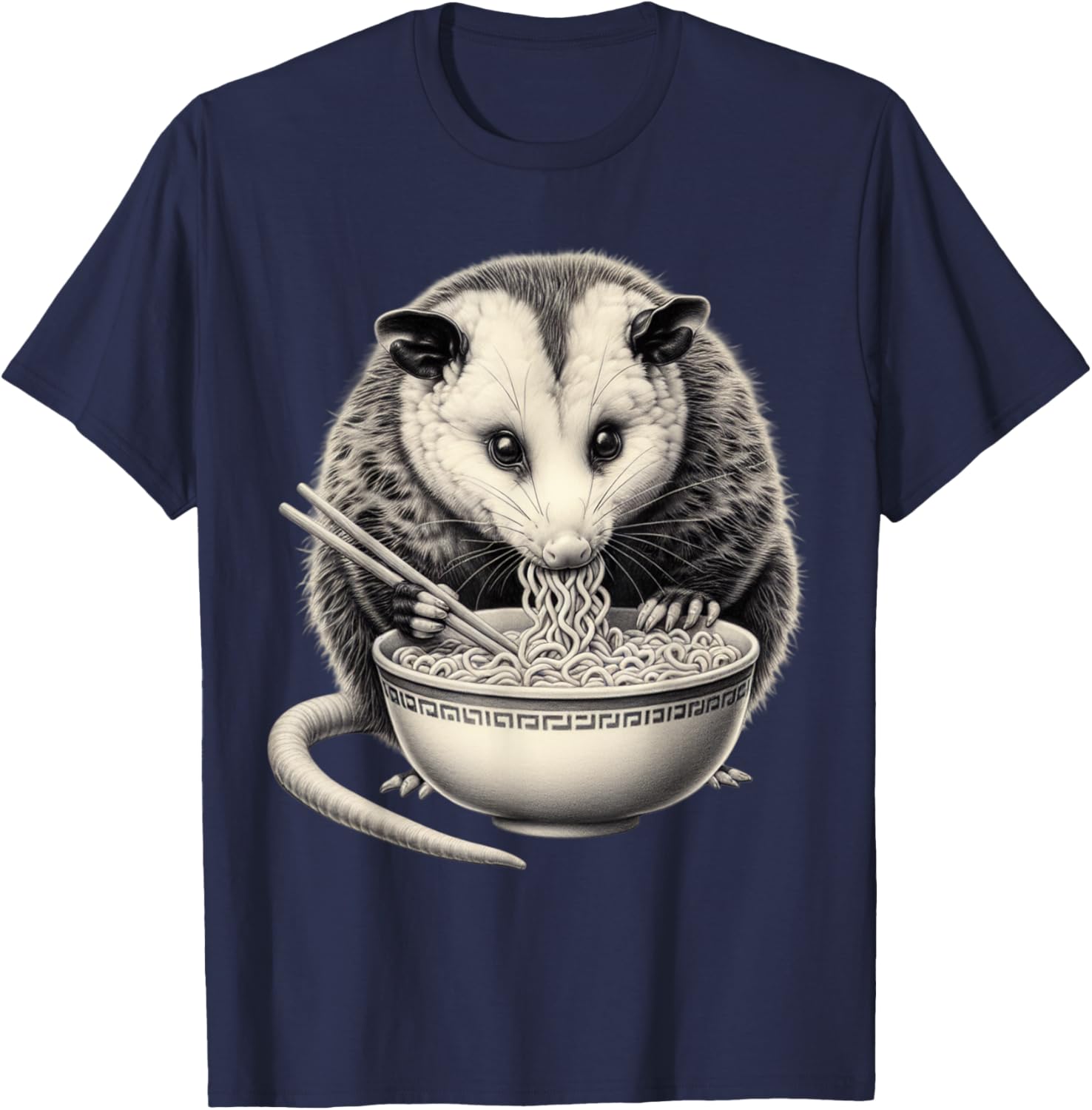 Opossum Eating Ramen Bowl T-Shirt Perfect for Food Lovers and Animal Fans - 6