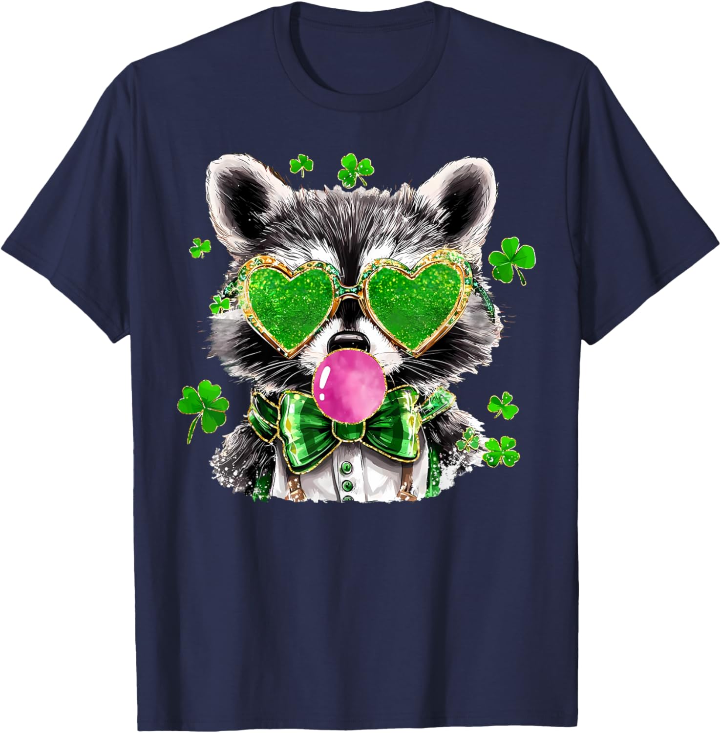 Lucky Racoon Blowing Gum Funny Shamrock St Patrick's Day T-Shirt - 17