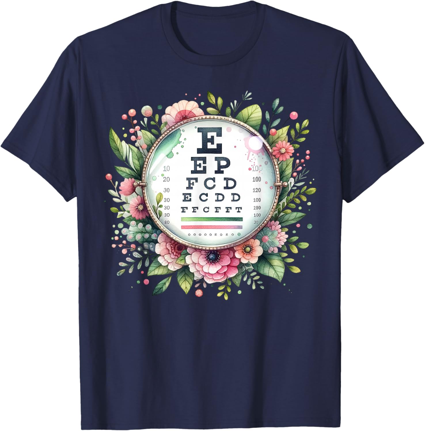 Floral Eye Chart T-Shirt for Optometrists and Eye Care Professionals - 20