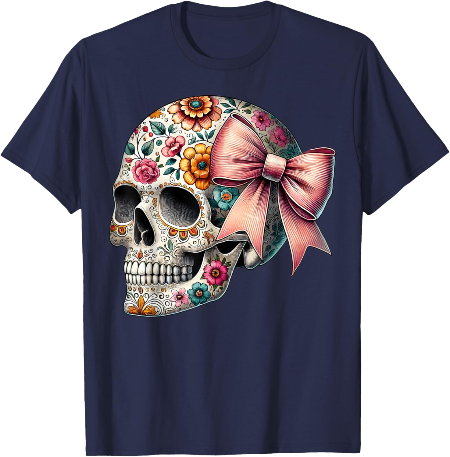 Floral Sugar Skull T-Shirt for Girls and Women - Stylish Flower Design - 16