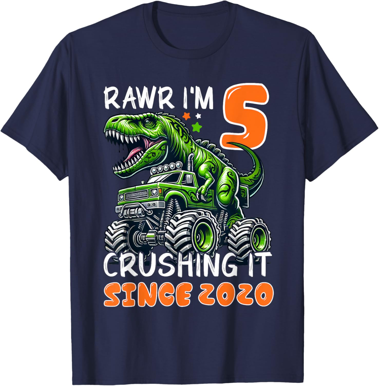 5th Birthday Monster Truck Dinosaur T-Shirt for Boys Rawr I'm 5 Fun! - 8