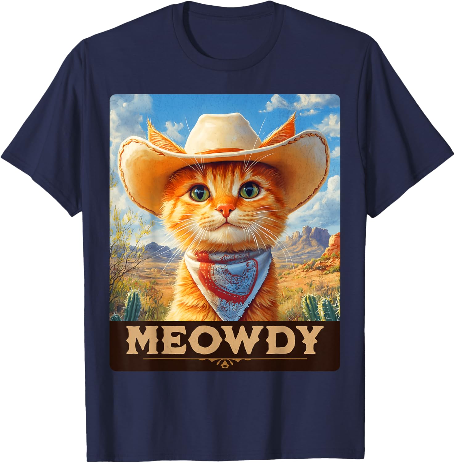 Meowdy Cowboy Cat T-Shirt for Wild West Lovers - Fun Pet Apparel - 23
