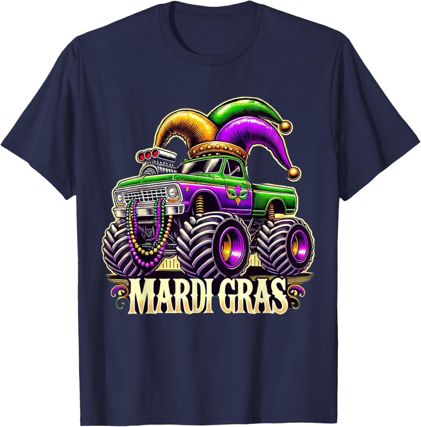Mardi Gras Jester Carnival Monster Truck T-Shirt for Girls Kids - 22