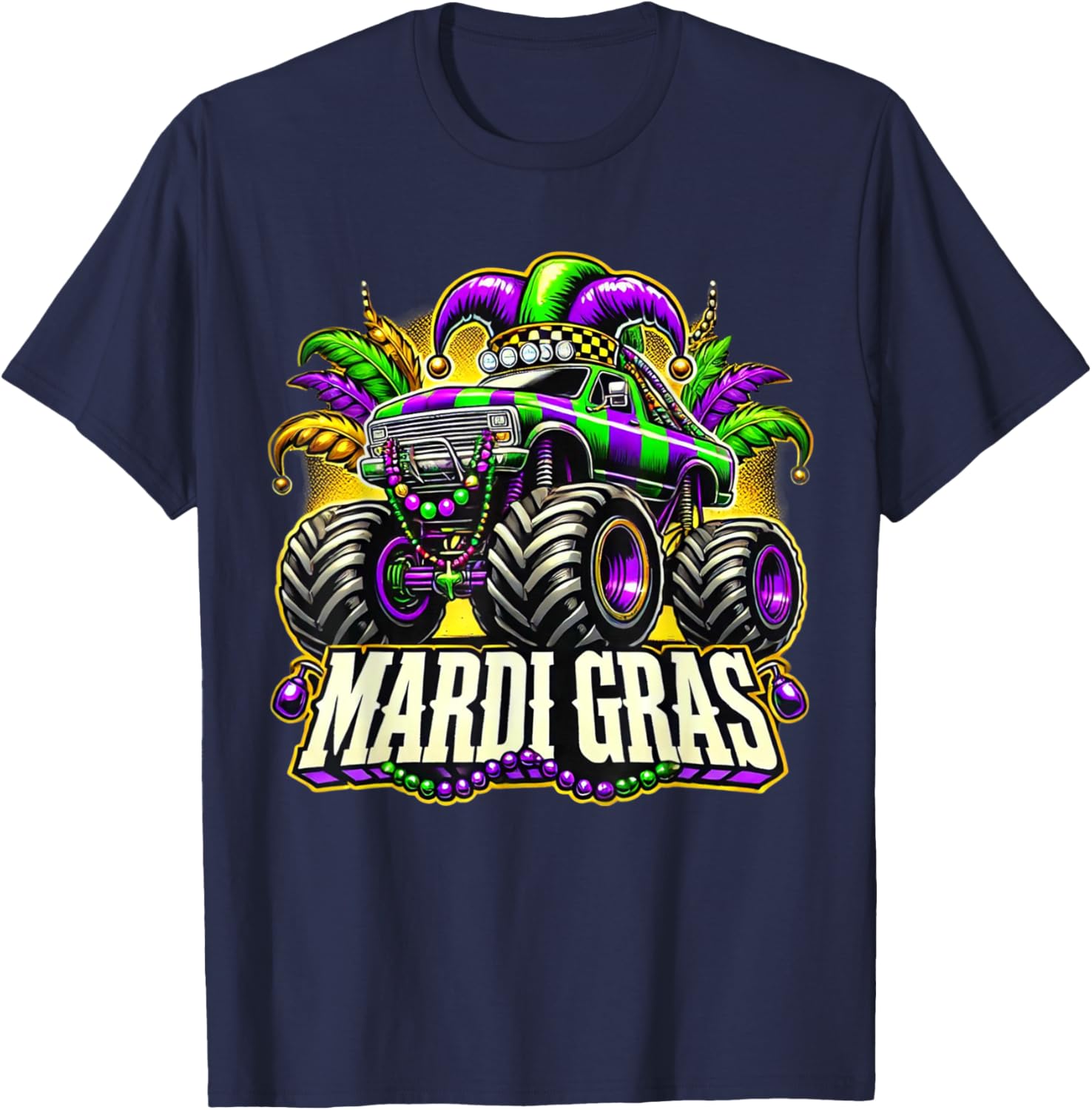 Mardi Gras Jester Monster Truck T-Shirt for Kids Fun Carnival Style - 10
