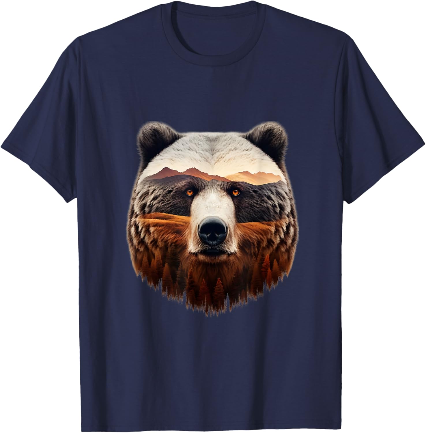 Double Exposure Grizzly Bear T-Shirt - Mountain Forest Nature Art - 8