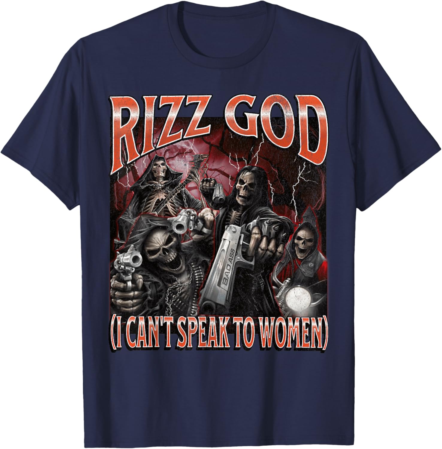 Funny Rizz God Skeleton Meme Tee for Men Who Can't Talk to Women - 12