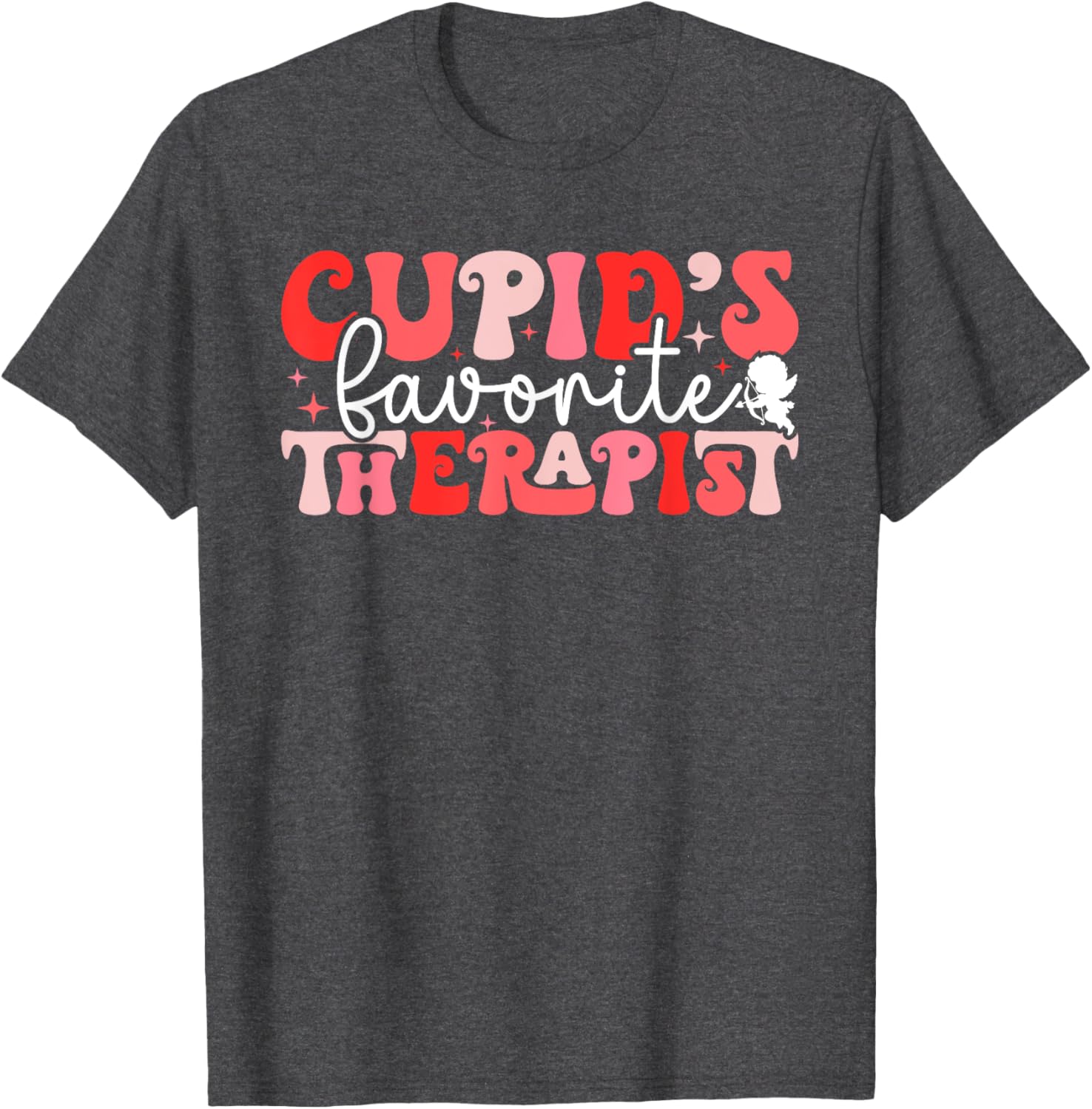 Cupid's Favorite Therapist Groovy Valentine's Day T-Shirt for Women - 1