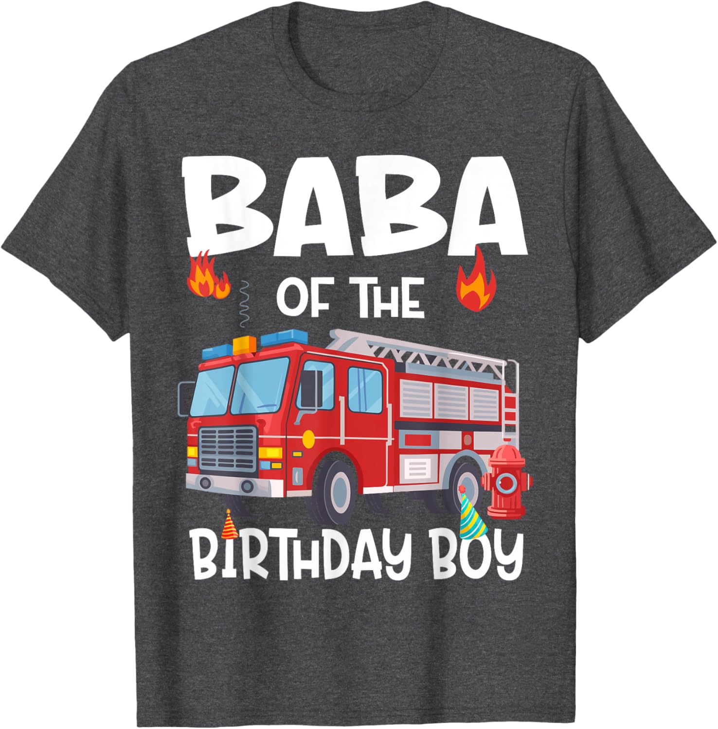 Funny Baba of the Birthday Boy Fire Truck Dad T-Shirt for Celebrations - 9