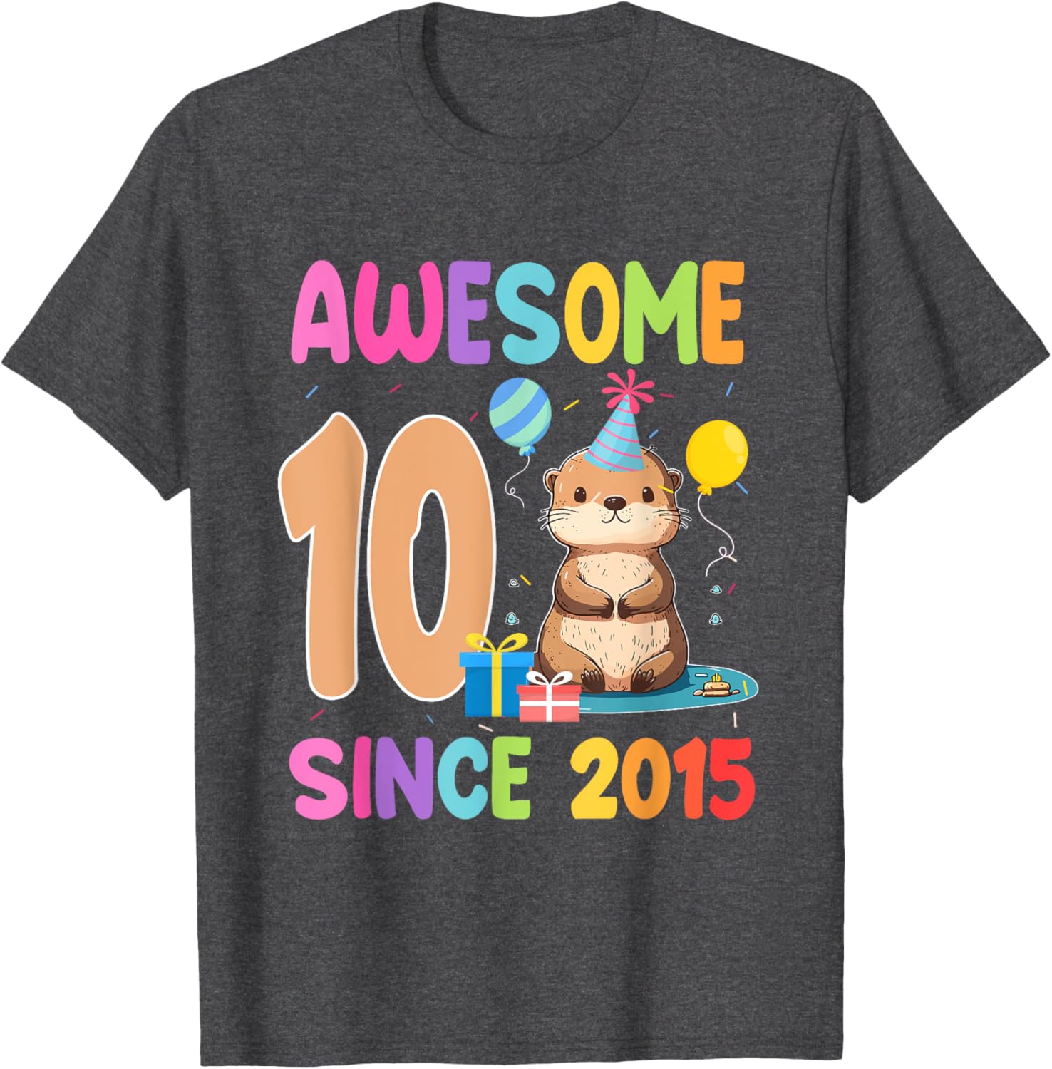 Cute Otter T-Shirt for 10th Birthday Celebration – Awesome Since 2015 - 3
