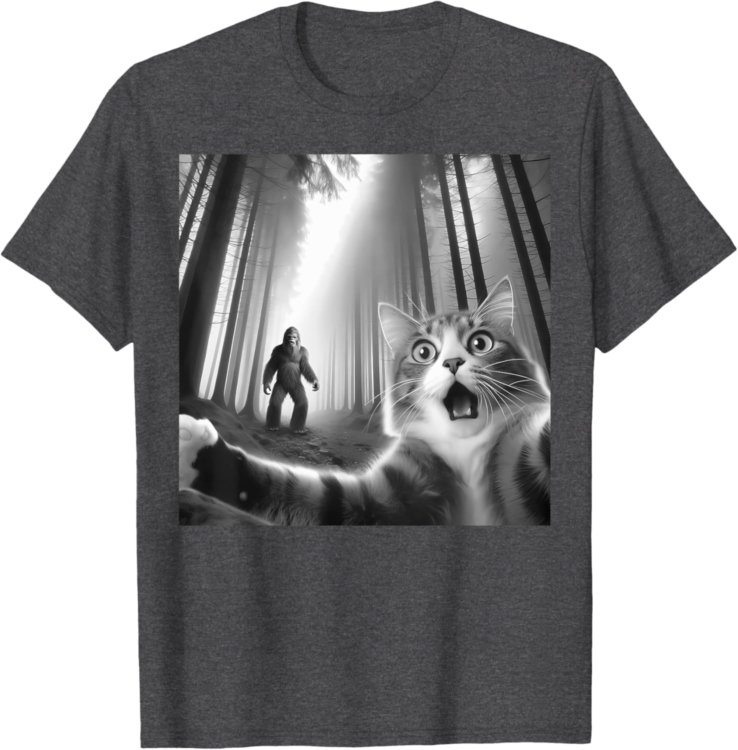 Funny Scared Cat Bigfoot Selfie T-Shirt for Men, Women, and Kids - 10