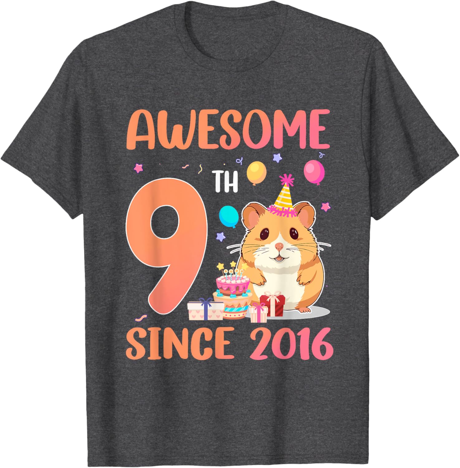 Awesome Since 2016 9th Birthday Hamster Theme T-Shirt for Kids - 8