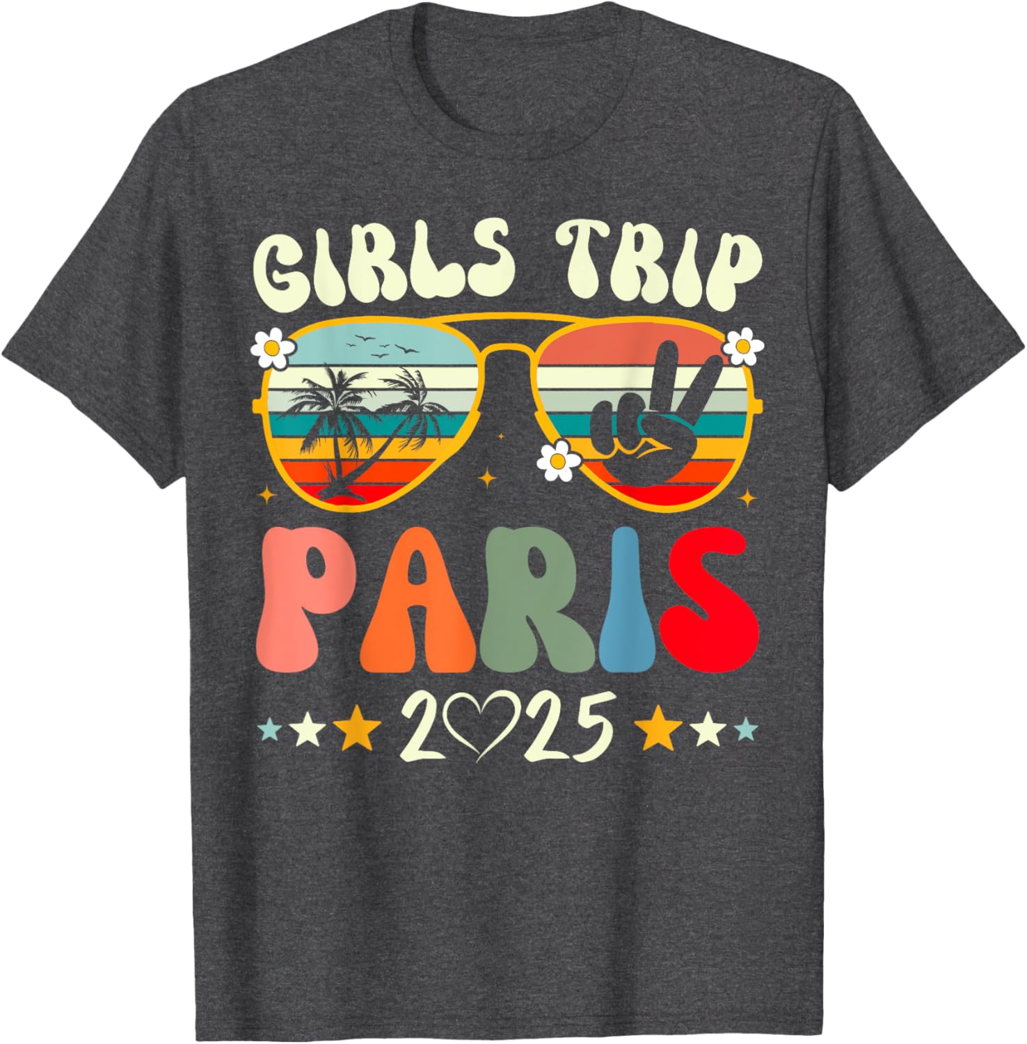 Girls Trip Paris 2025 Summer Vacation Retro T-Shirt for Matching Outfits - 5