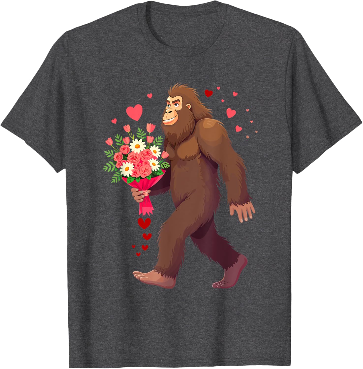 Bigfoot Heart Bouquet T-Shirt for Sasquatch Lovers on Valentine's Day - 2