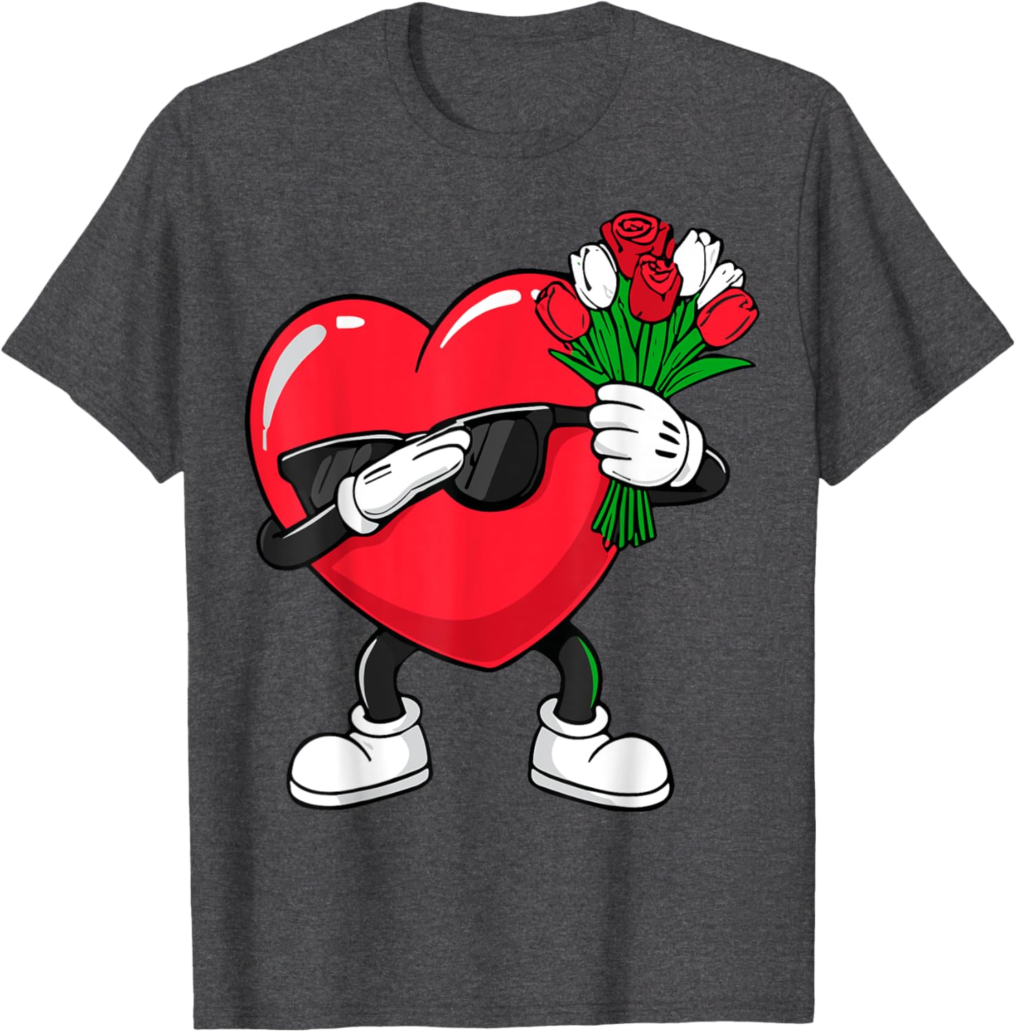 Dabbing Heart Flower Valentine's Day T-Shirt for Fun Loving Hearts - 3