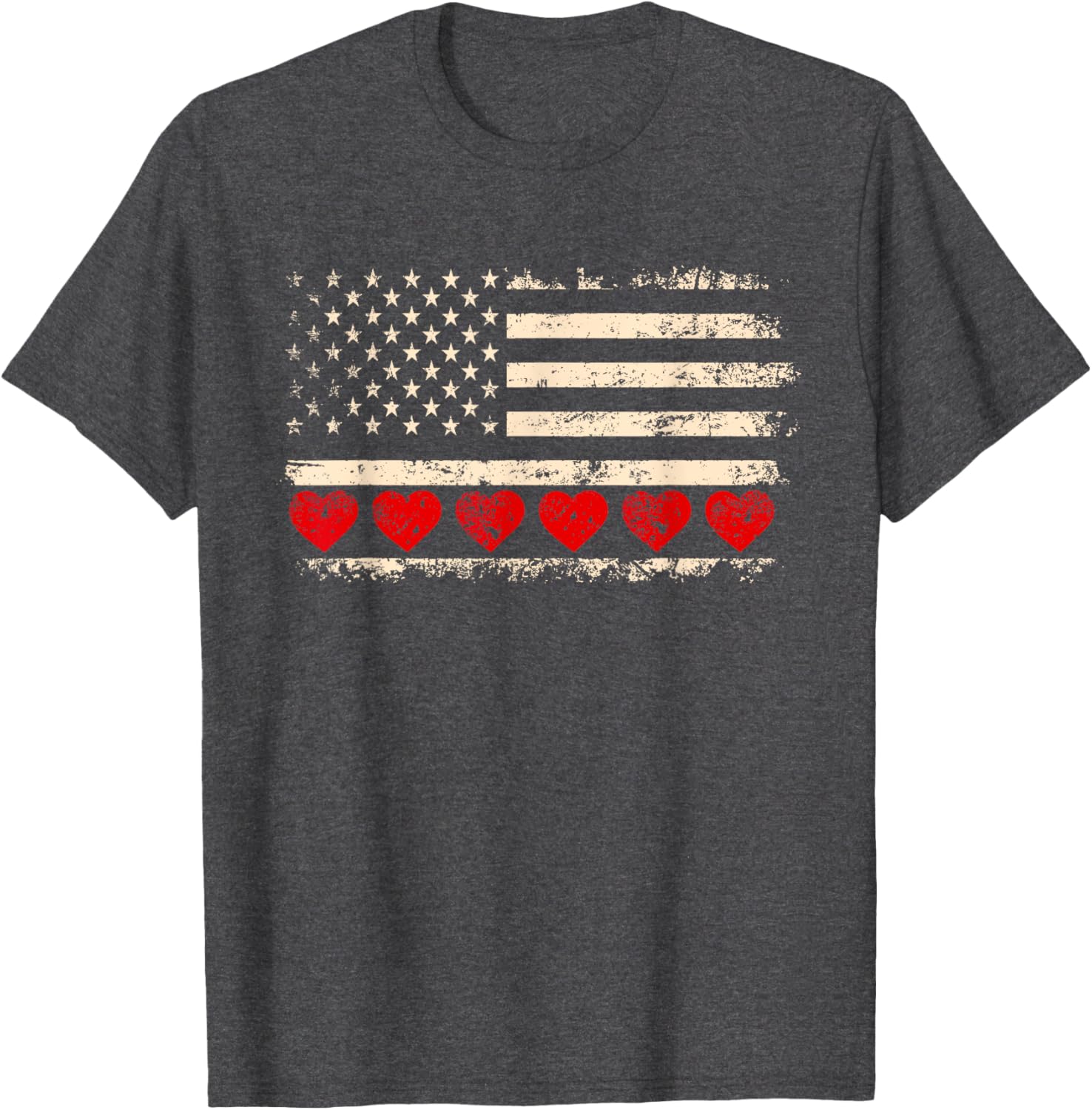 Vintage Valentine's Day American Flag Hearts T-Shirt for Patriotic Lovers - 4
