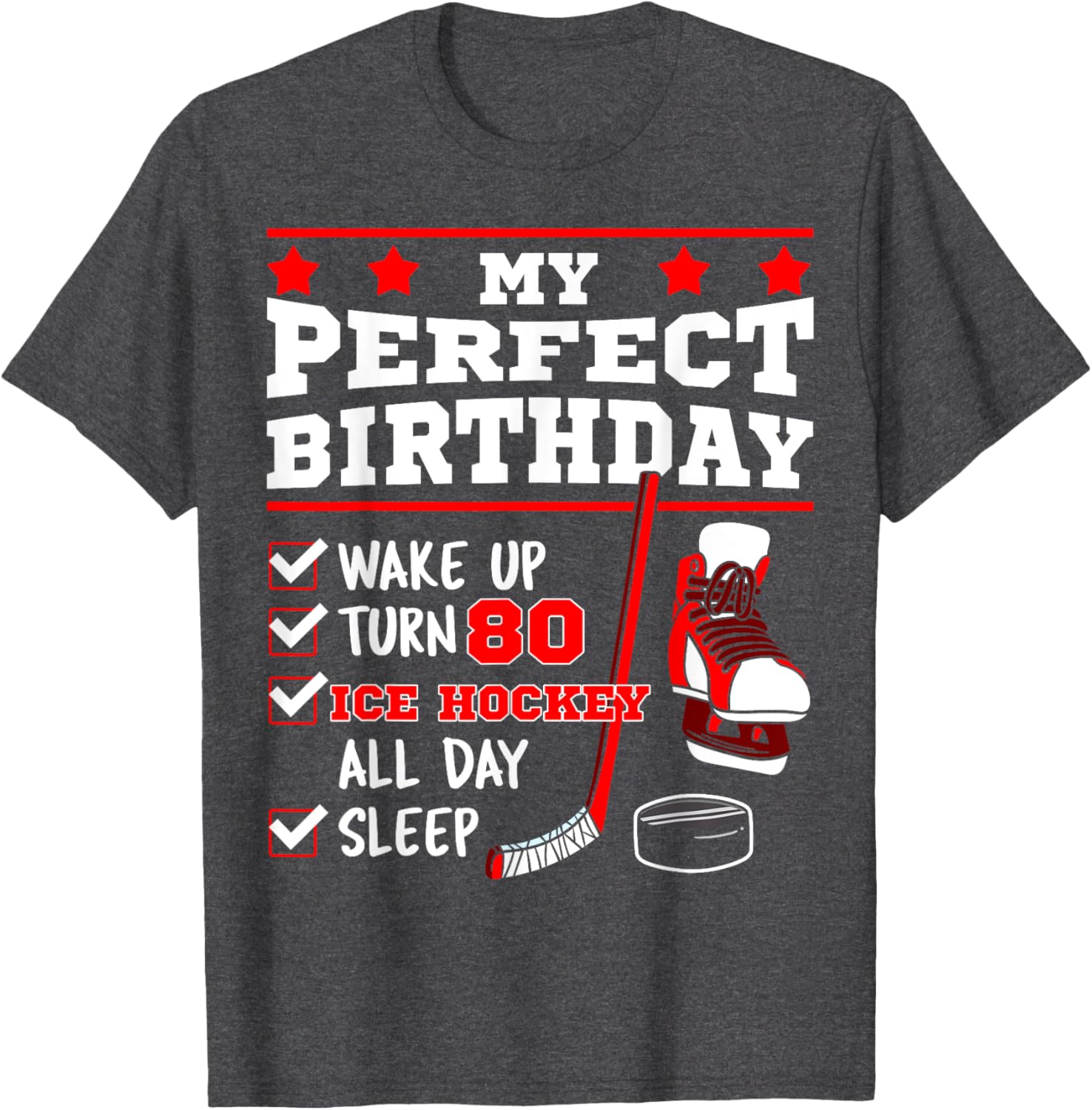 Ice Hockey 80th Birthday Party Puck T-Shirt for Sports Fans - 12