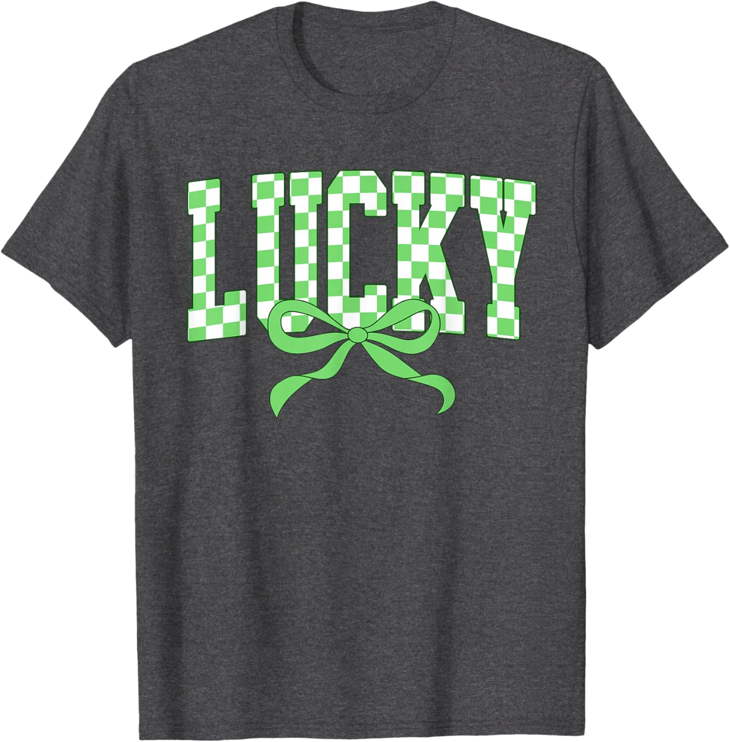 Lucky Shamrock Bow T-Shirt for St Patrick's Day Retro Checkered Style - 11