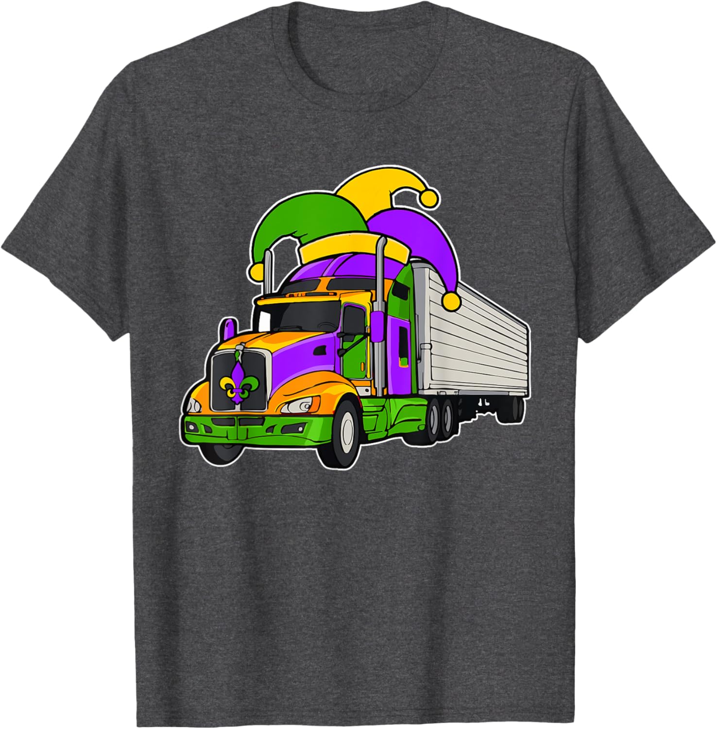 Colorful Mardi Gras Jester Hat Truck Team T-Shirt for Festive Parades - 15