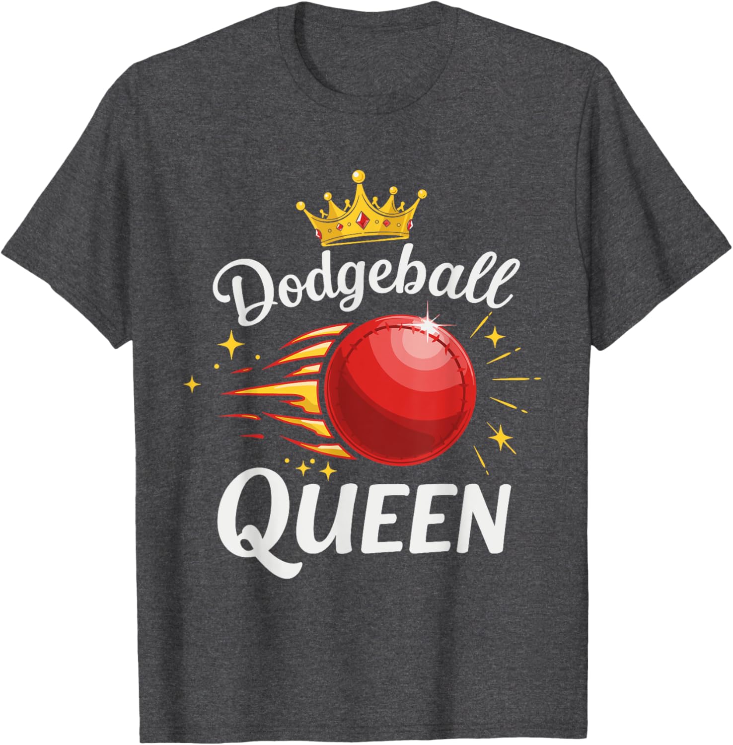 Dodgeball Queen T-Shirt with Crown and Red Ball Graphic Design - 7
