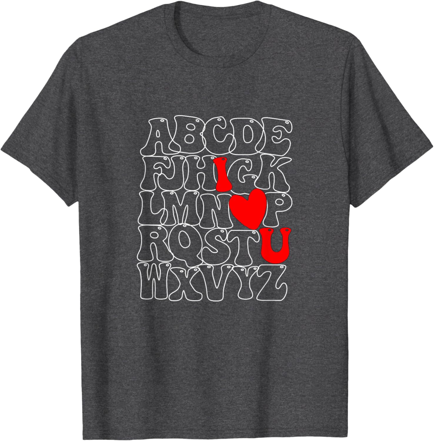 Alphabet ABC I Love You Heart T-Shirt for Valentine's Day Fun Fashion - 14