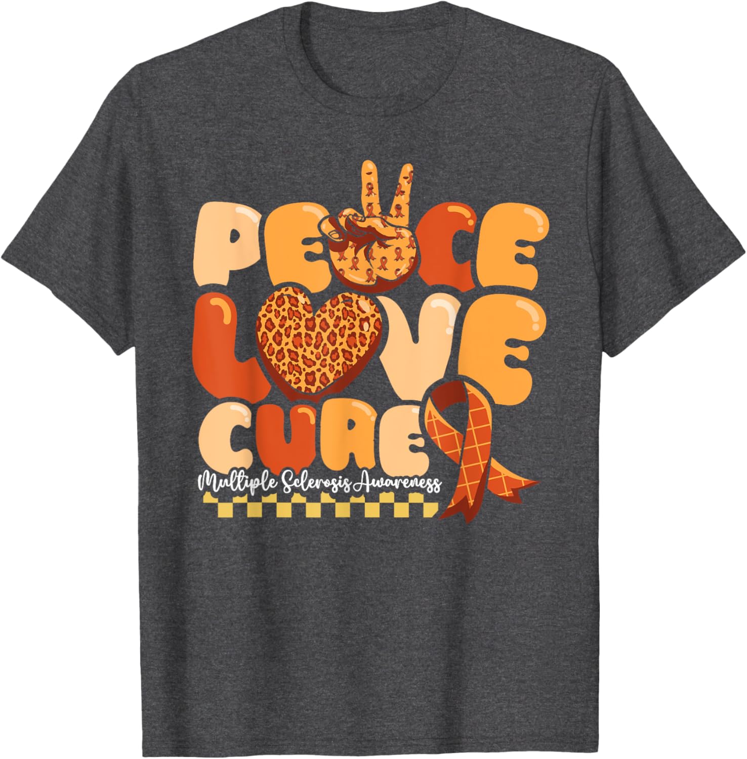 Orange Multiple Sclerosis Awareness T-Shirt Peace Love Cure Warrior - 2