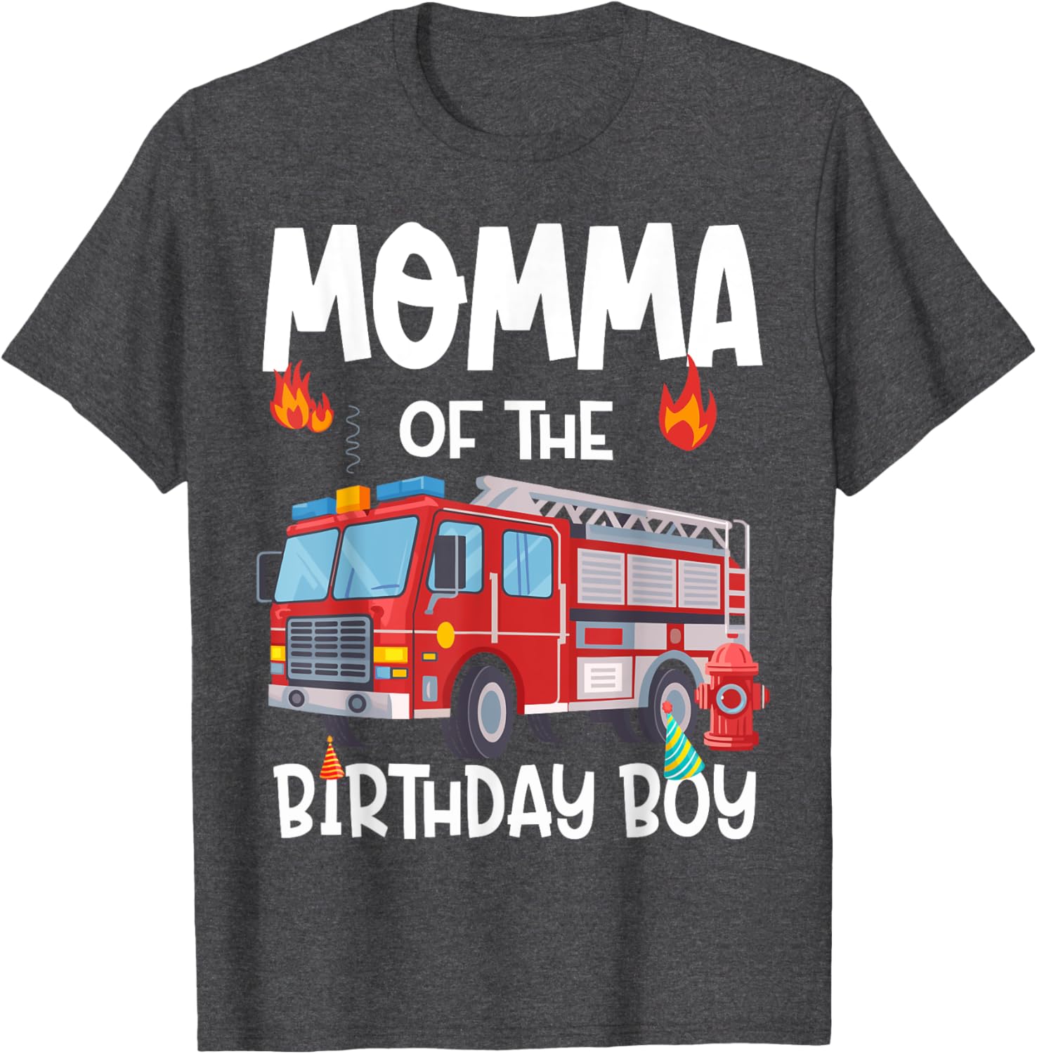 Momma of the Birthday Boy Fire Truck T-Shirt for Firefighter Moms - 12