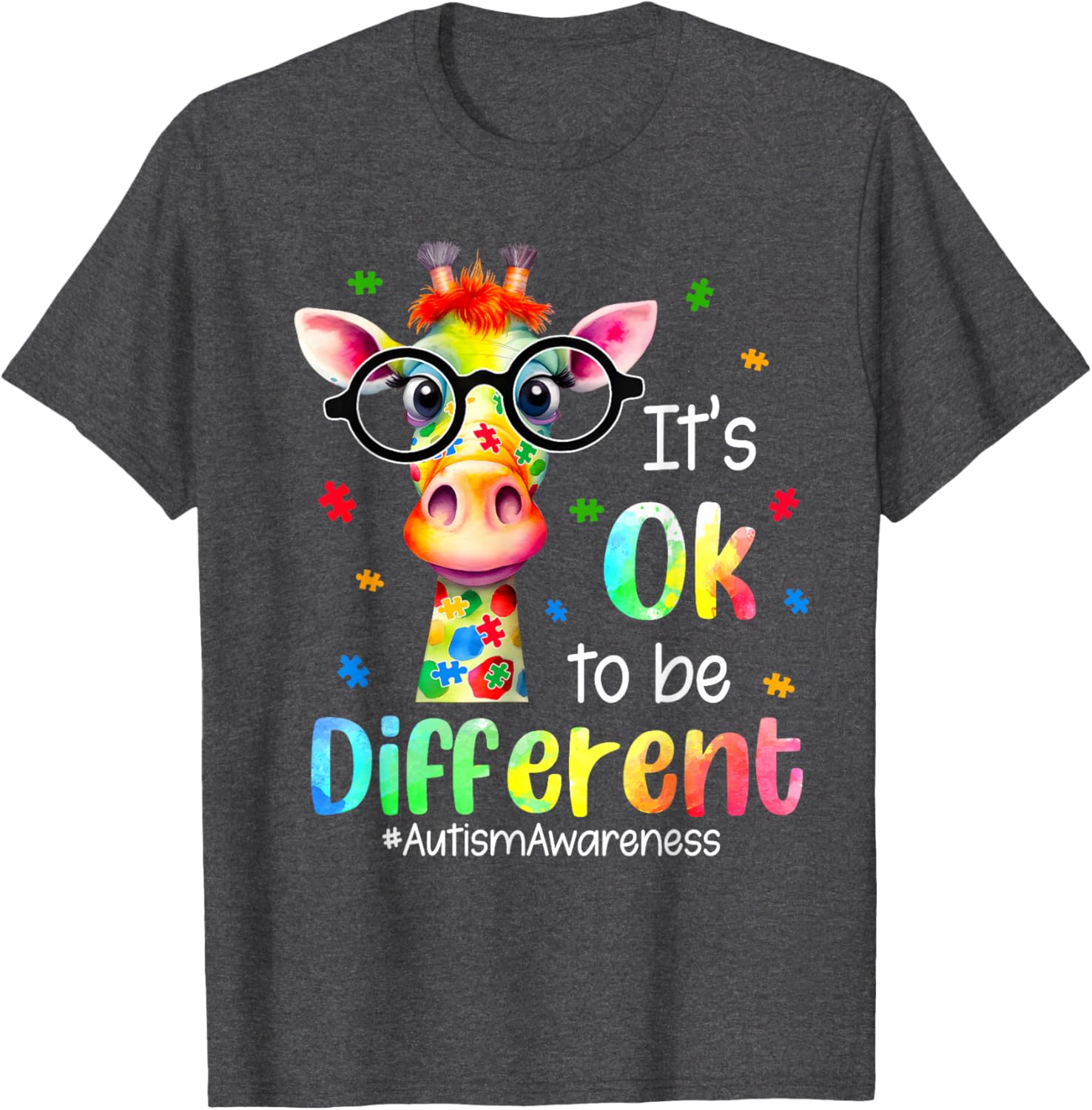 Cute Giraffe Autism Awareness T-Shirt It's Okay to Be Different - 13