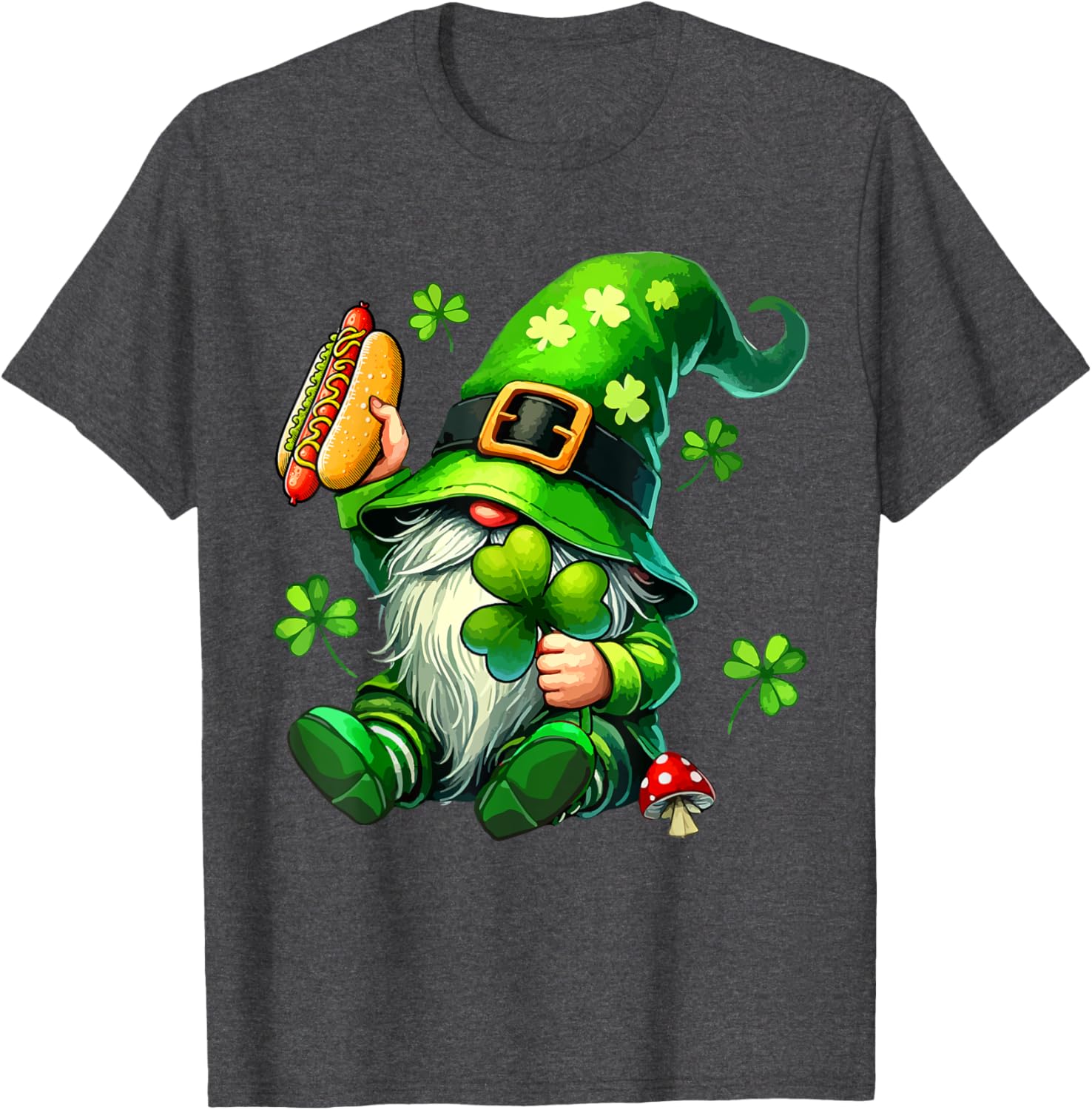 Gnome Eating Hot Dog St. Patrick's Day T-Shirt for Food Lovers - 1