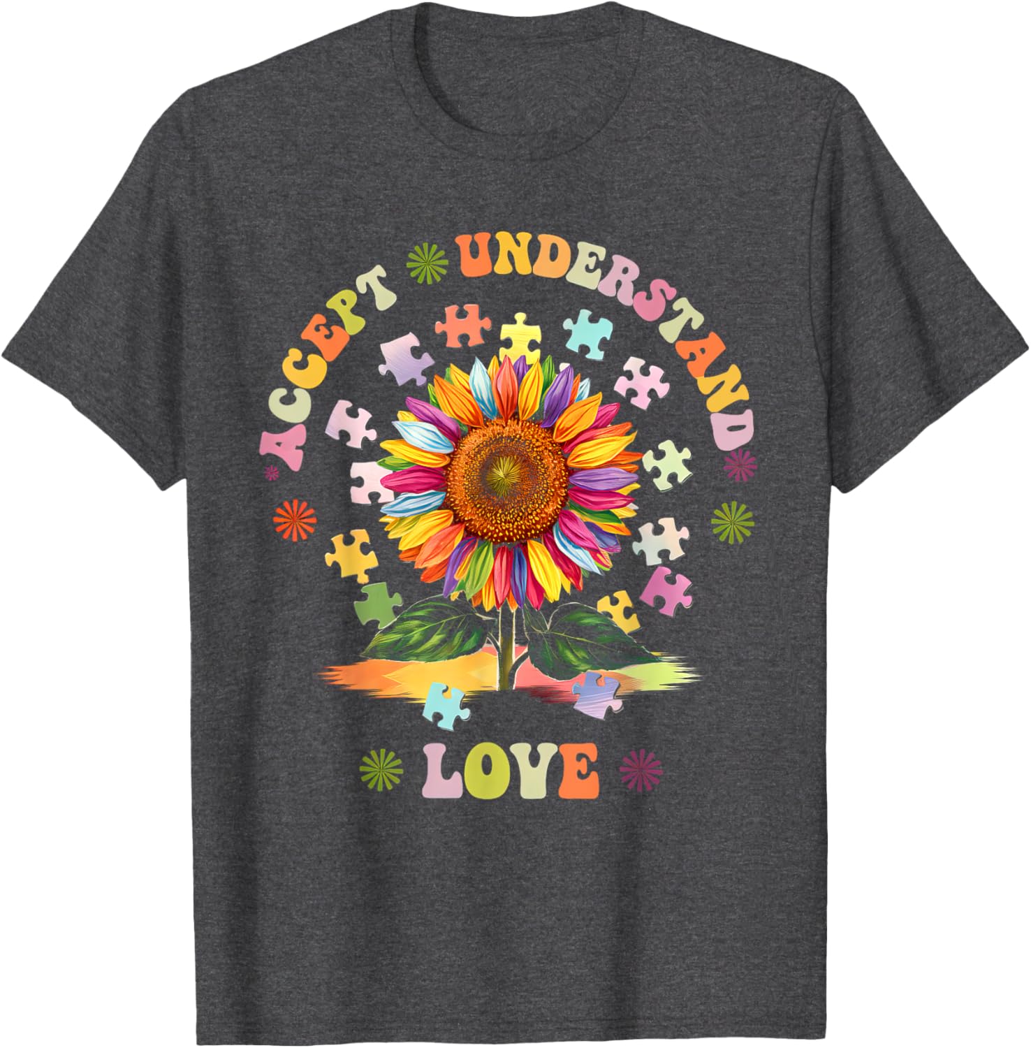 Autism Awareness Flower Women T-Shirt Accept Understand Love ASD Comfort - 3