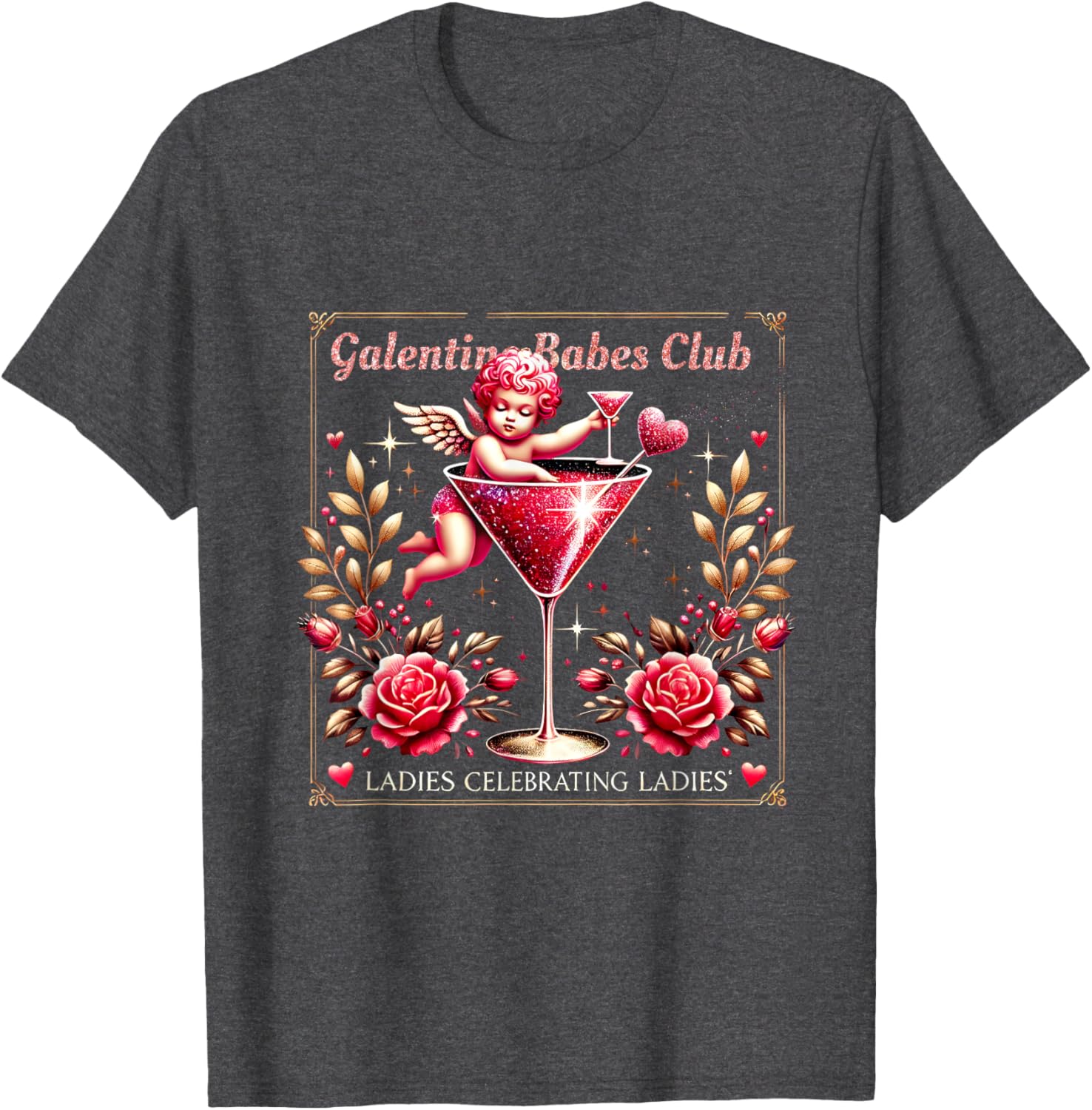 Retro Galentine Girls Club Celebration Martini Glass T-Shirt Design - 19
