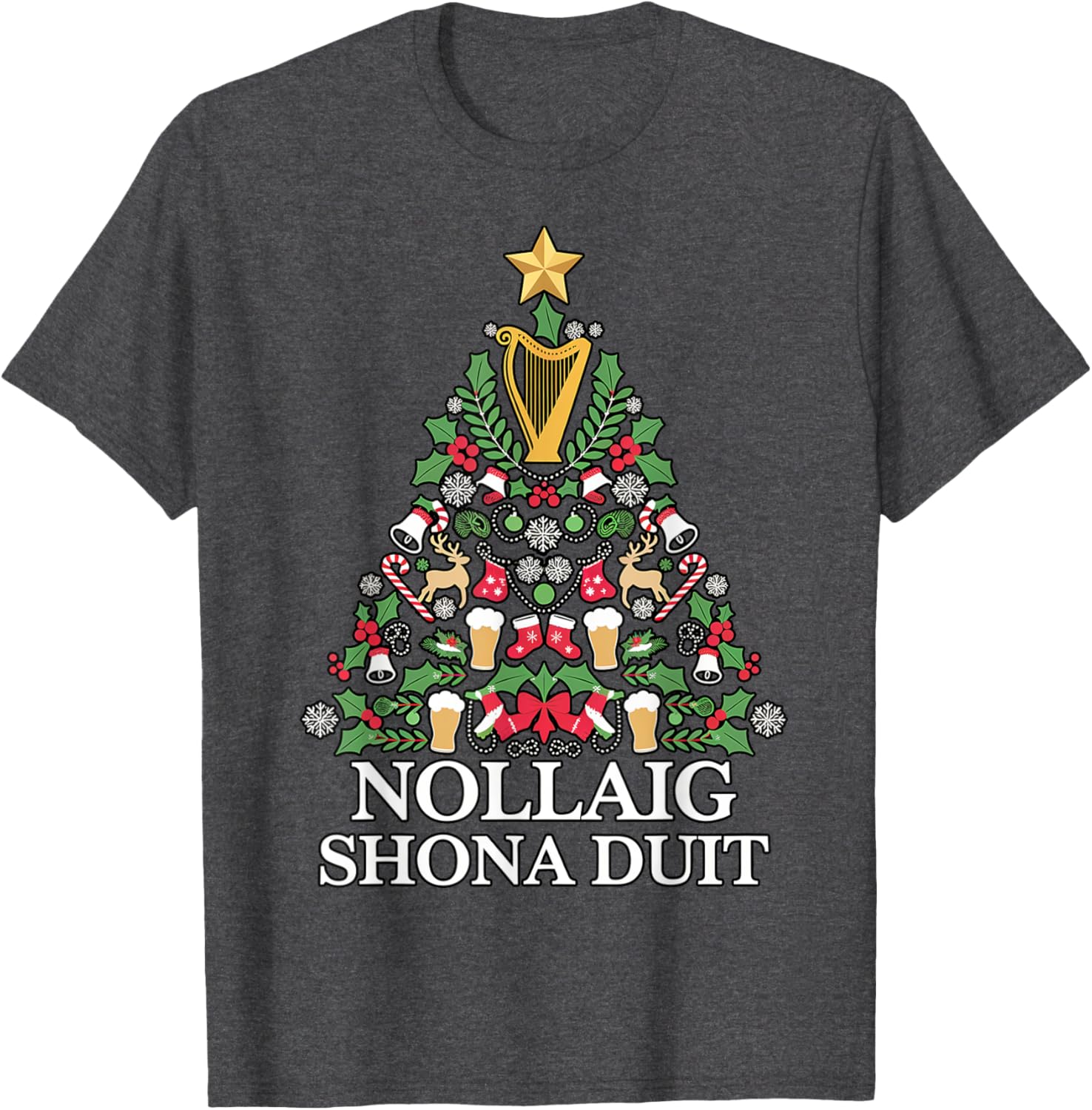 Irish Christmas Tree Nollaig Shona Duit Holiday Art T-Shirt for Festive Cheer - 6