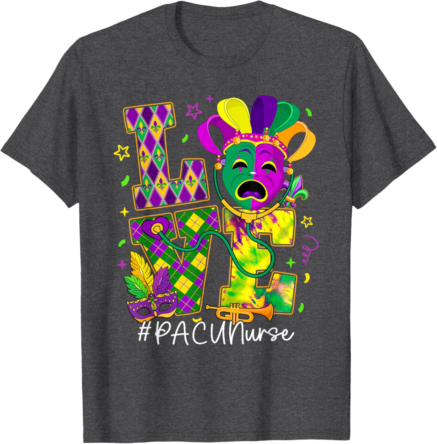 Funny LOVE Mardi Gras PACU Nurse T-Shirt for Carnival Party Fun - 16