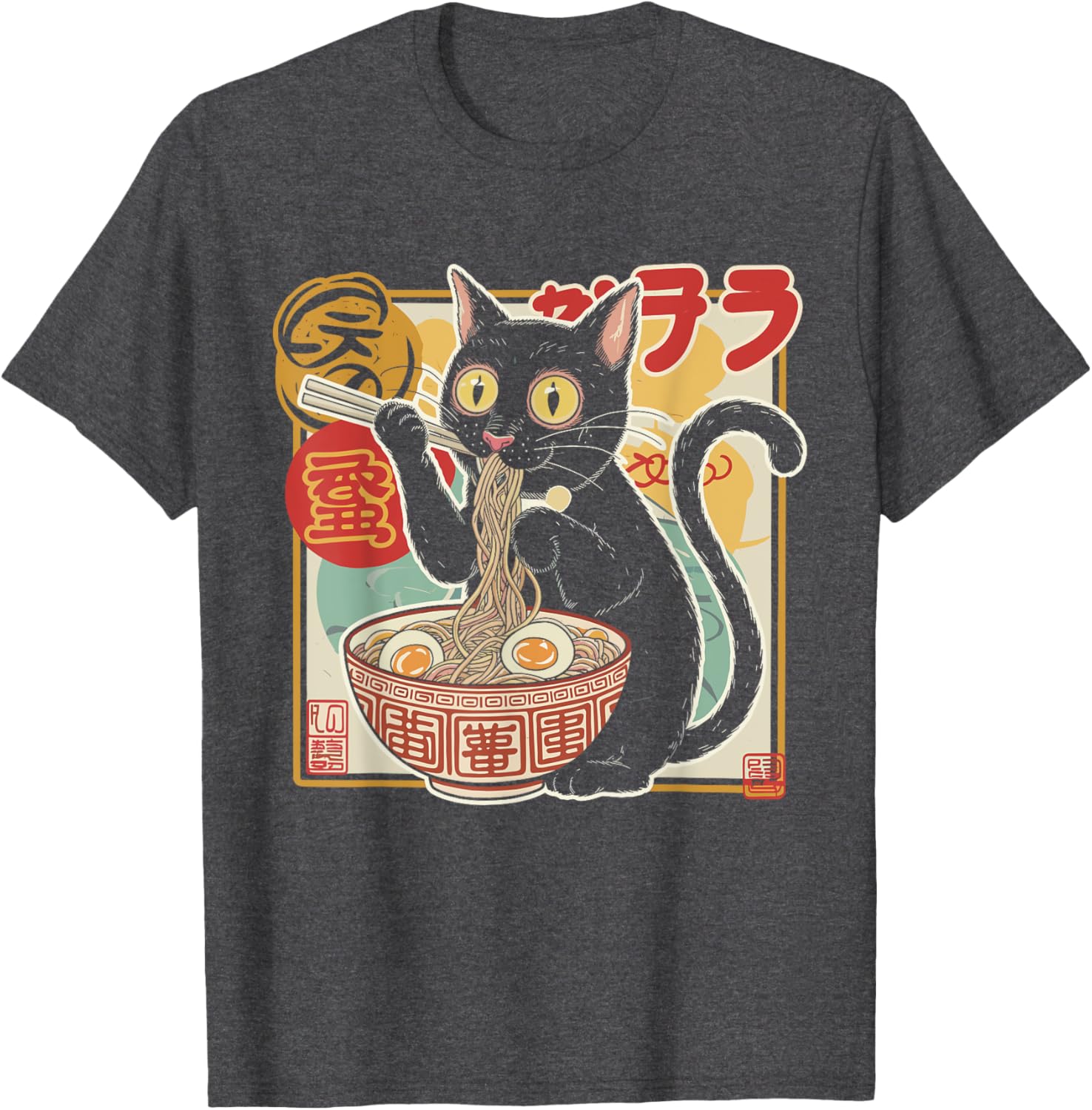 Funny Cat Eating Ramen Noodle T-Shirt for Anime Girls and Teens - 3