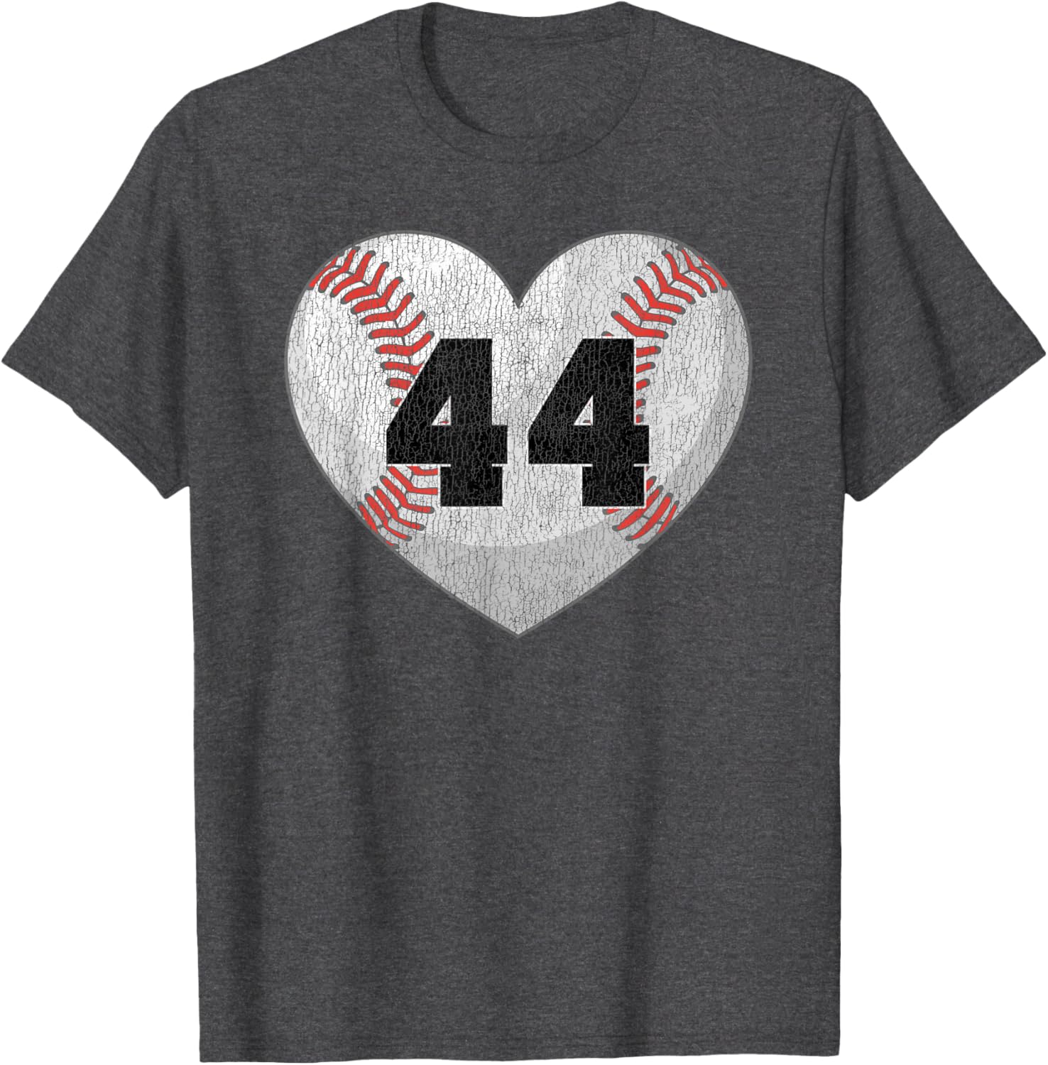 Cute Baseball Number 44 Distressed Heart T-Shirt for Baseball Moms - 19