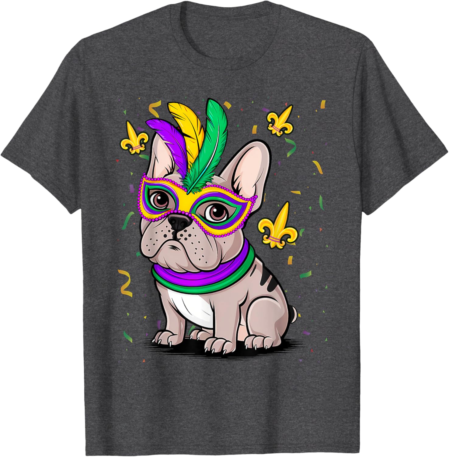 Cute Mardi Gras French Bulldog Dog T-Shirt for Carnival Fun - 15