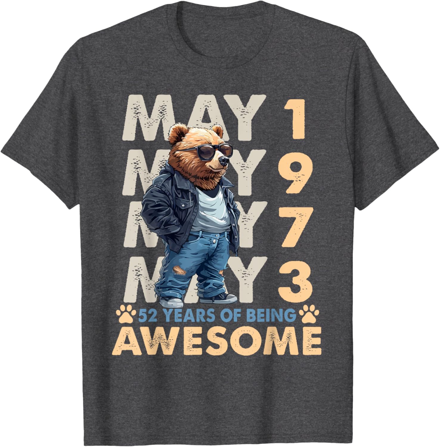 Celebrate 52 Years with a May 1973 Birthday Bear Men's T-Shirt - 26