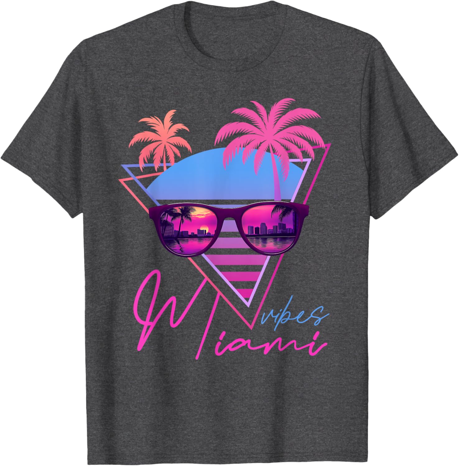 Retrowave Sunset Palm Trees T-Shirt for Miami Vibes and 80s Style - 3